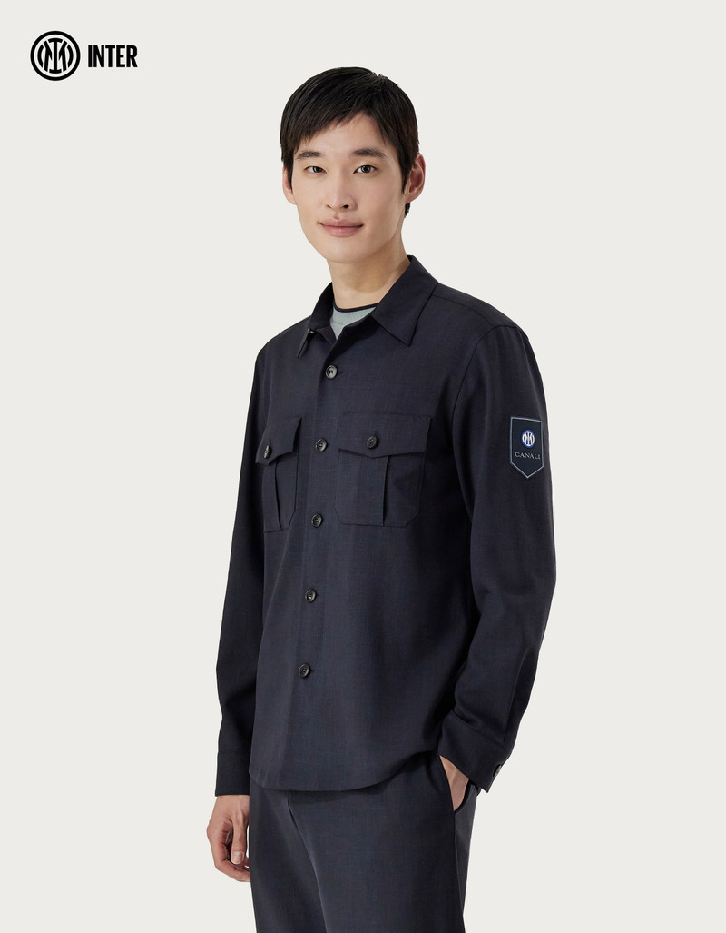 MIDNIGHT BLUE WOOL, SILK AND LINEN CANVAS SHIRT JACKET - INTER COLLECTION 3