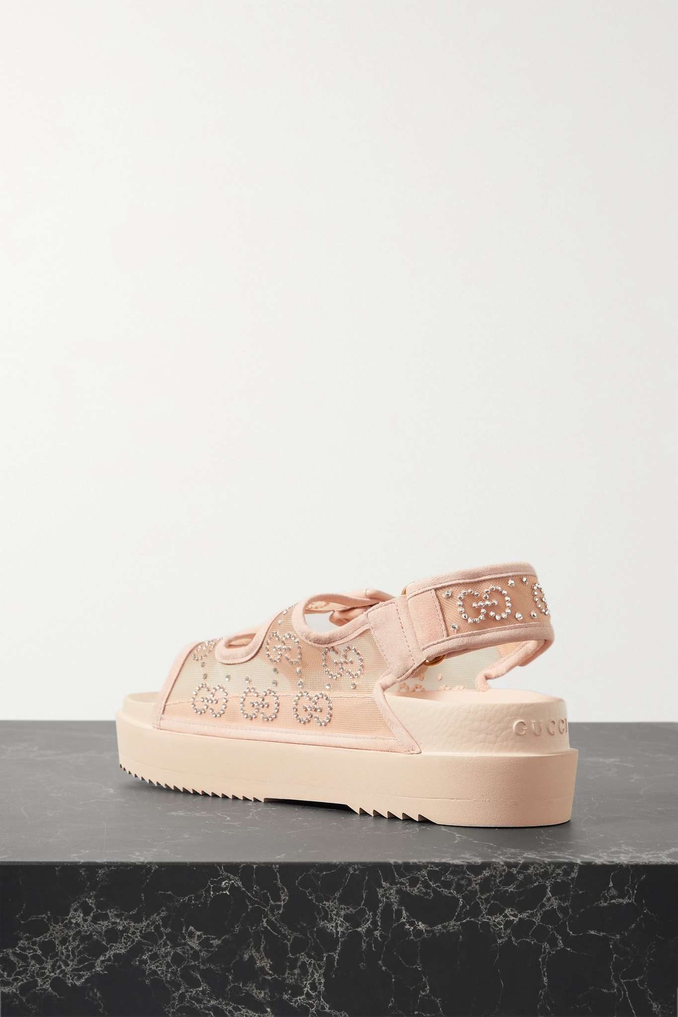 Isla logo-embellished suede and mesh slingback sandals - 3