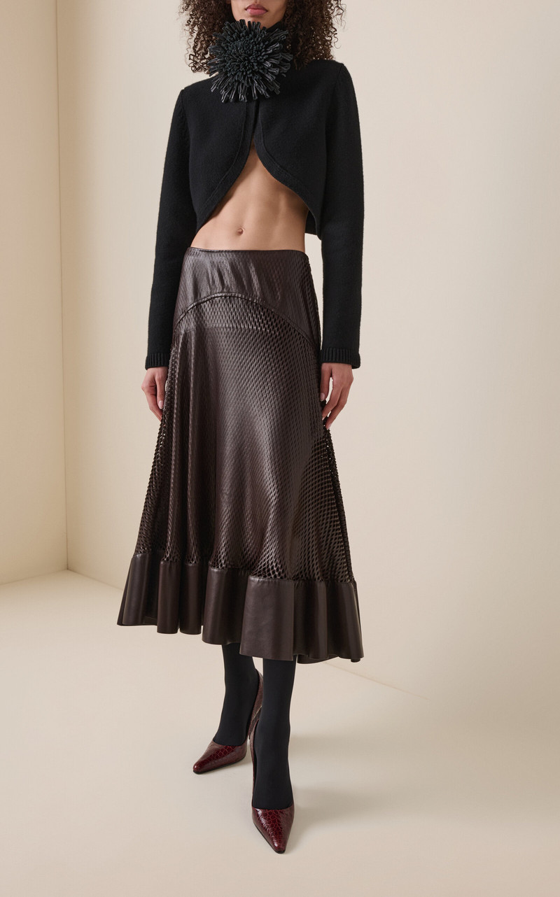 Alaïa Laser-Cut Leather Mini Skirt brown outlook