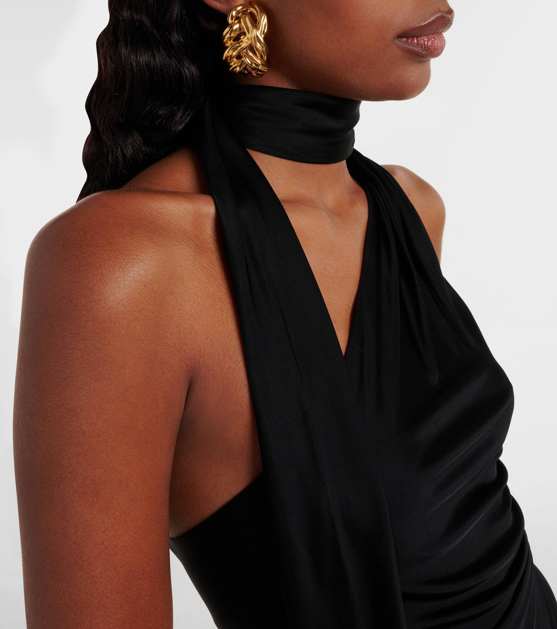 Scarf-detail one-shoulder jersey gown - 4