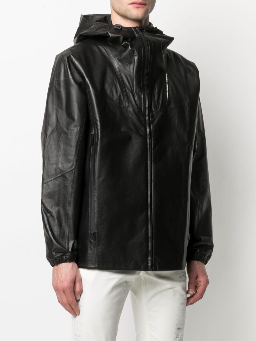 hooded leather jacket - 3