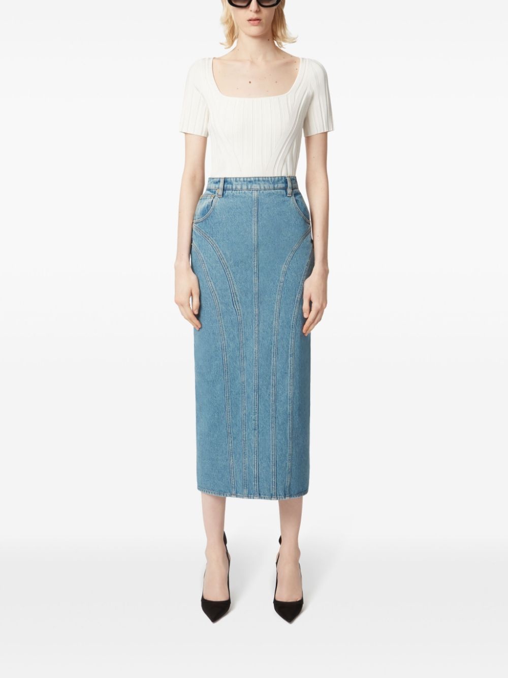 panelled denim skirt - 2