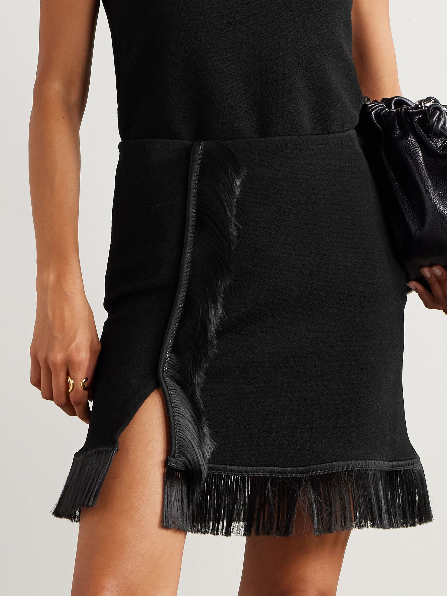 Fringed wrap-effect crepe mini skirt Black - 3