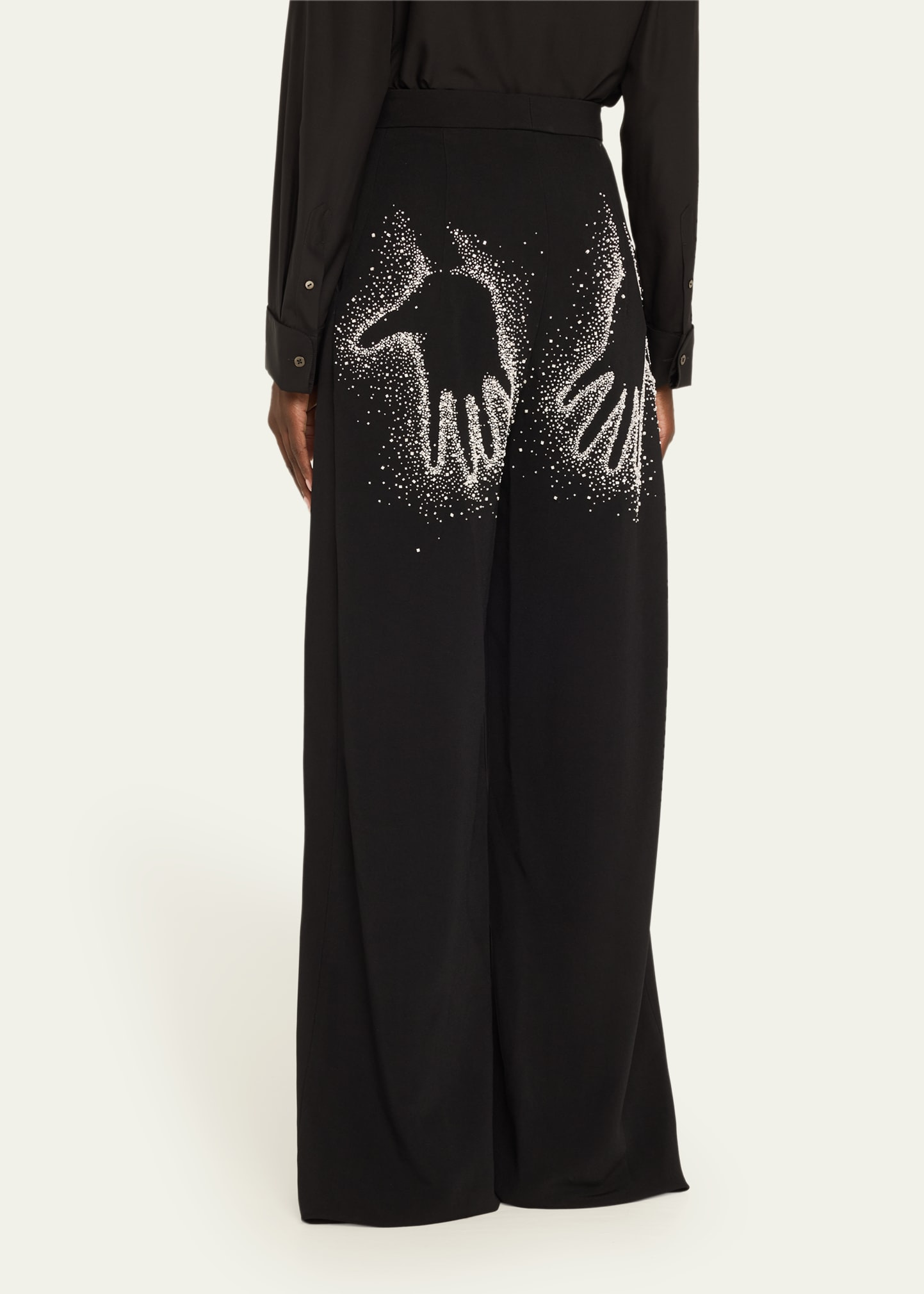 Hand Print Beaded Wide Leg Trousers - 3