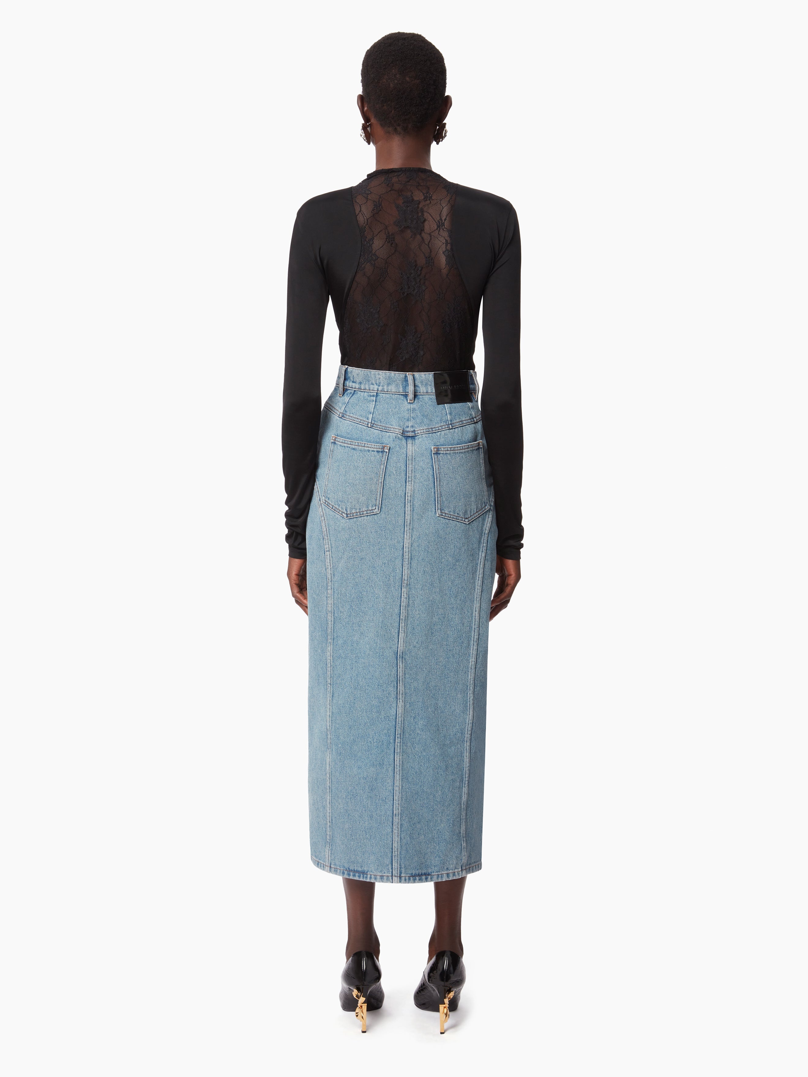 LONG DENIM SKIRT WITH FRONT SLIT - 4