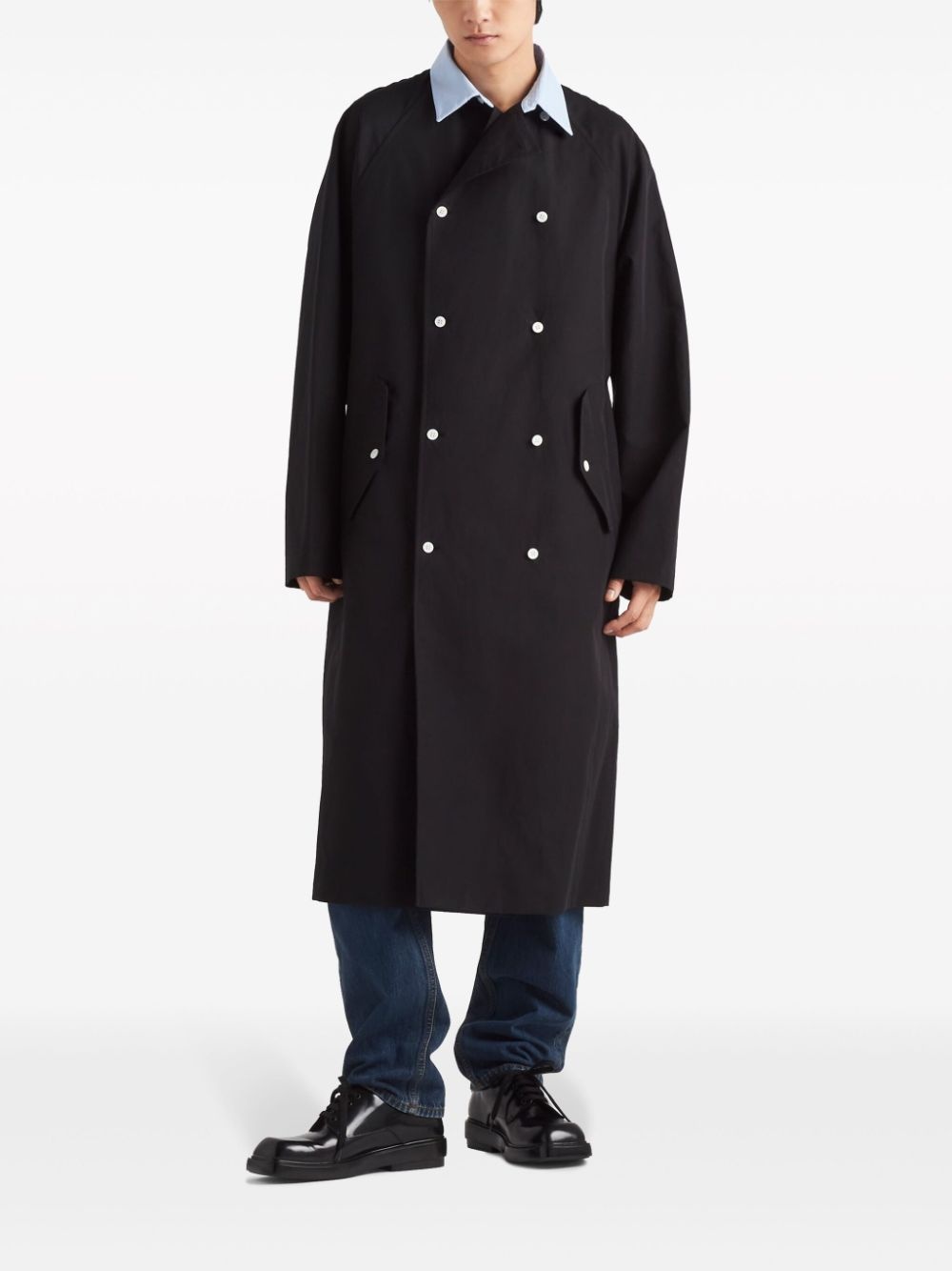 contrast-collar cotton raincoat - 2