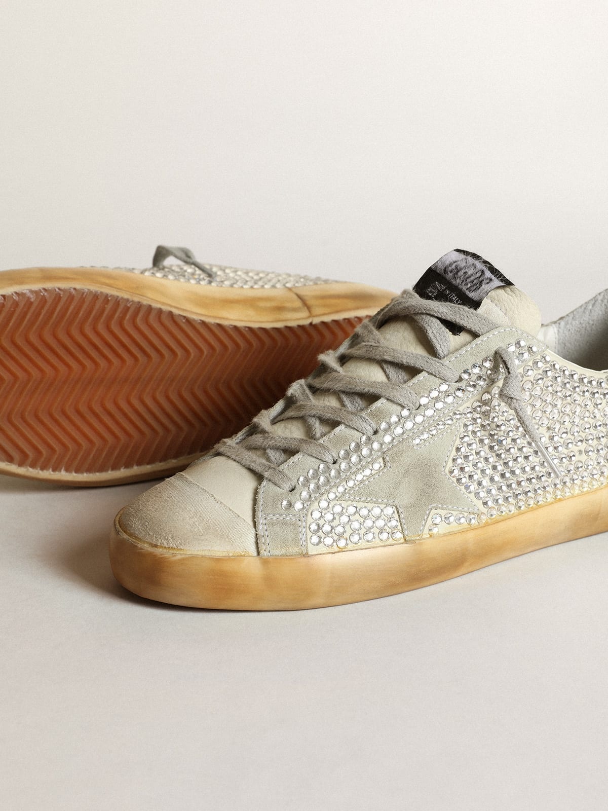 Super-star sneakers in off-white nubuck and silver crystals with ice-gray suede star - 3