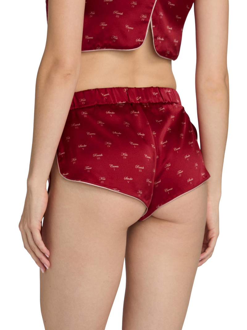 Women's Kiss Print Silk Tap Shorts - Kiki Red And Buff 4