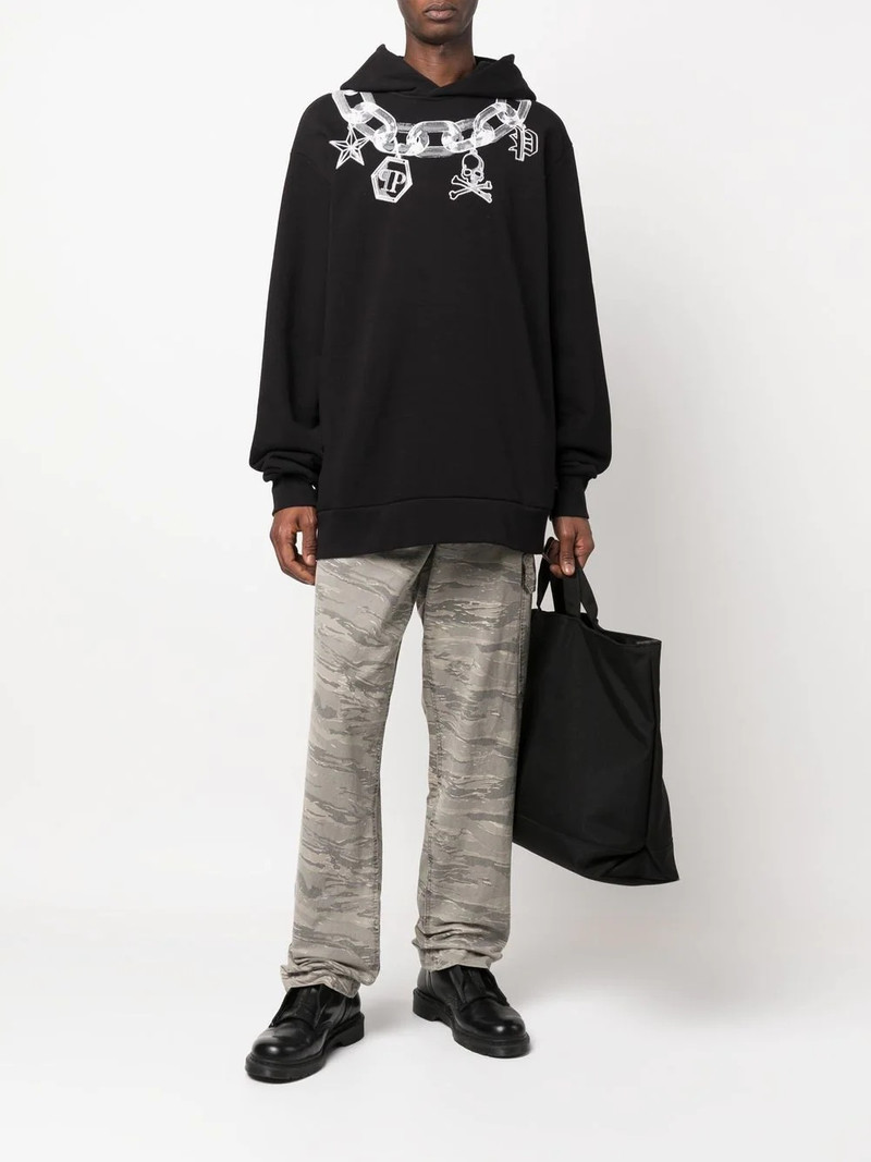 PHILIPP PLEIN chain print cotton hoodie outlook