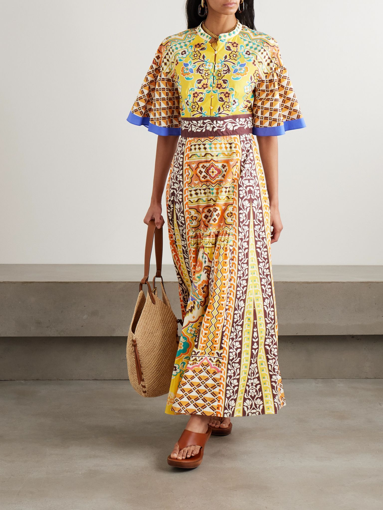 Printed cotton-blend maxi dress Yellow - 2