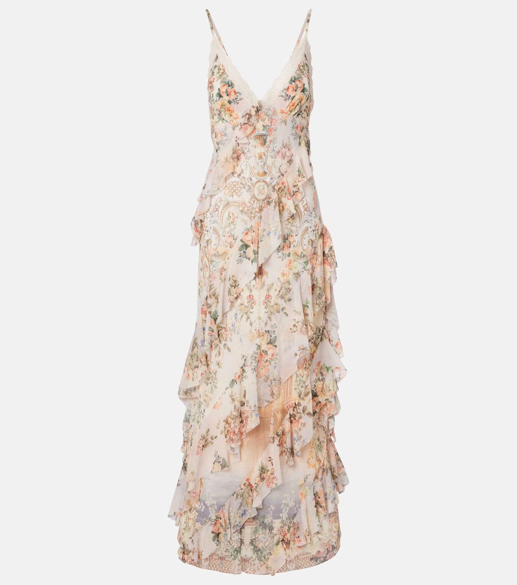 Embellished floral ruffled silk maxi dress - 1