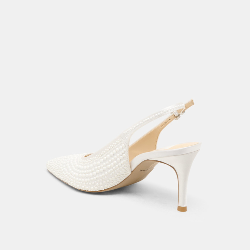 ELASI PEARL HEELS TRUE WHITE SATIN 7