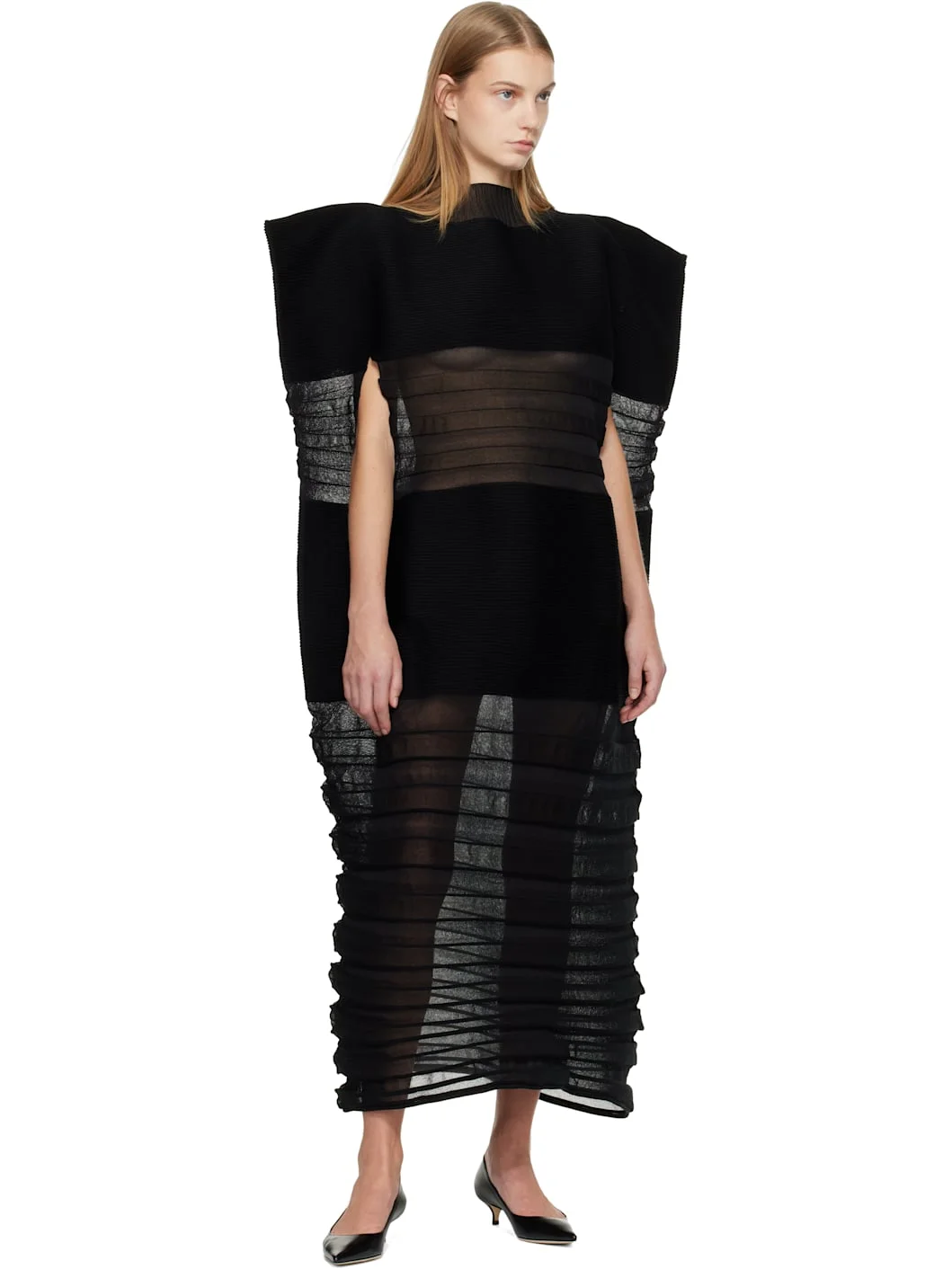ISSEY MIYAKE Black Moving Knit Maxi Dress - 261809F055000 | REVERSIBLE