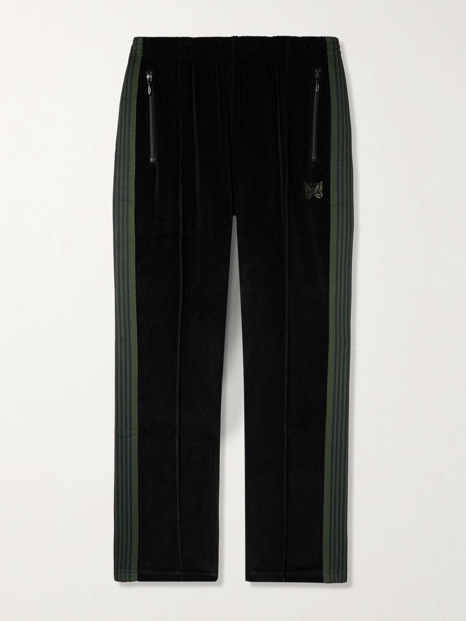 Straight-Leg Webbing-Trimmed Logo-Embroidered Cotton-Blend Velour Track Pants - 1