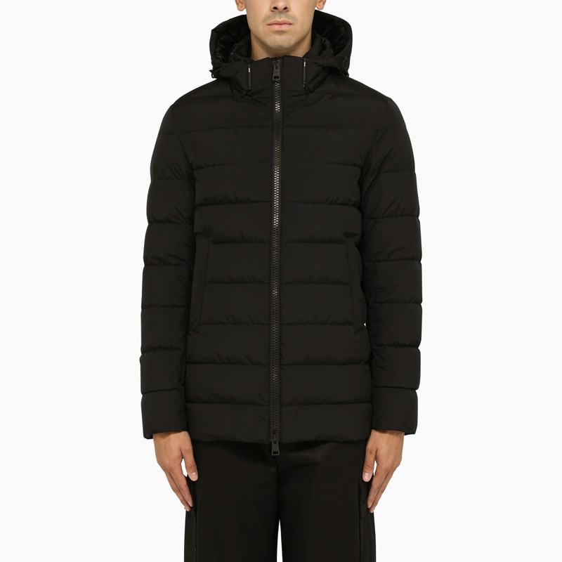 Black quilted nylon down jacket - 1