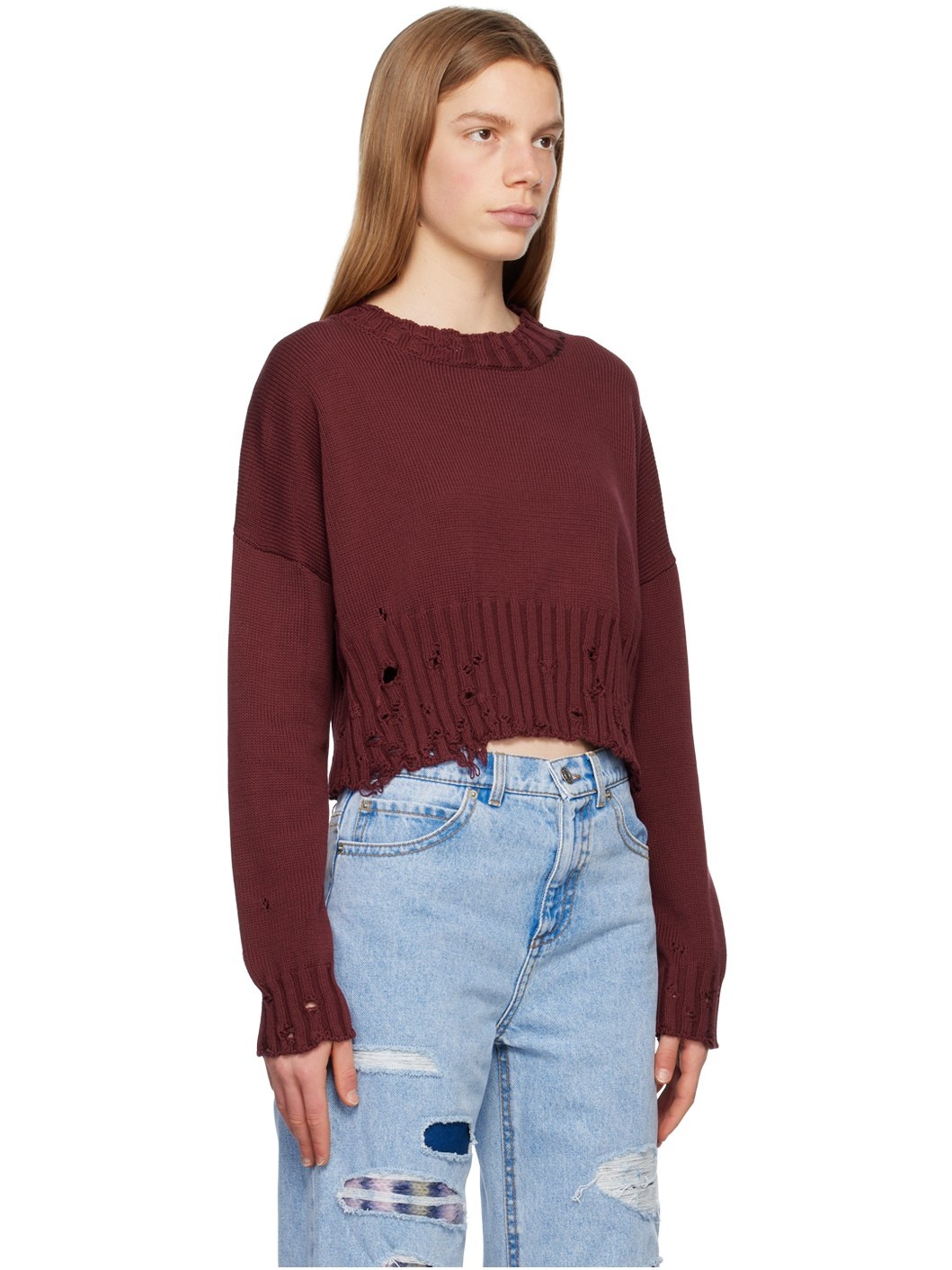 Burgundy Distressed Sweater - 2