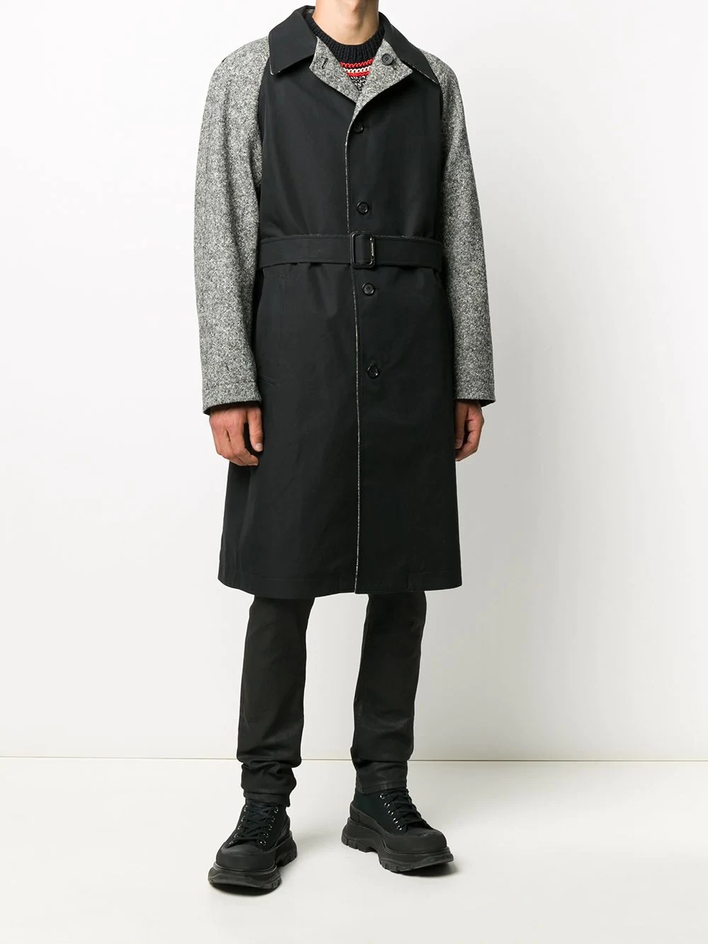 contrast-sleeve single-breasted coat - 8