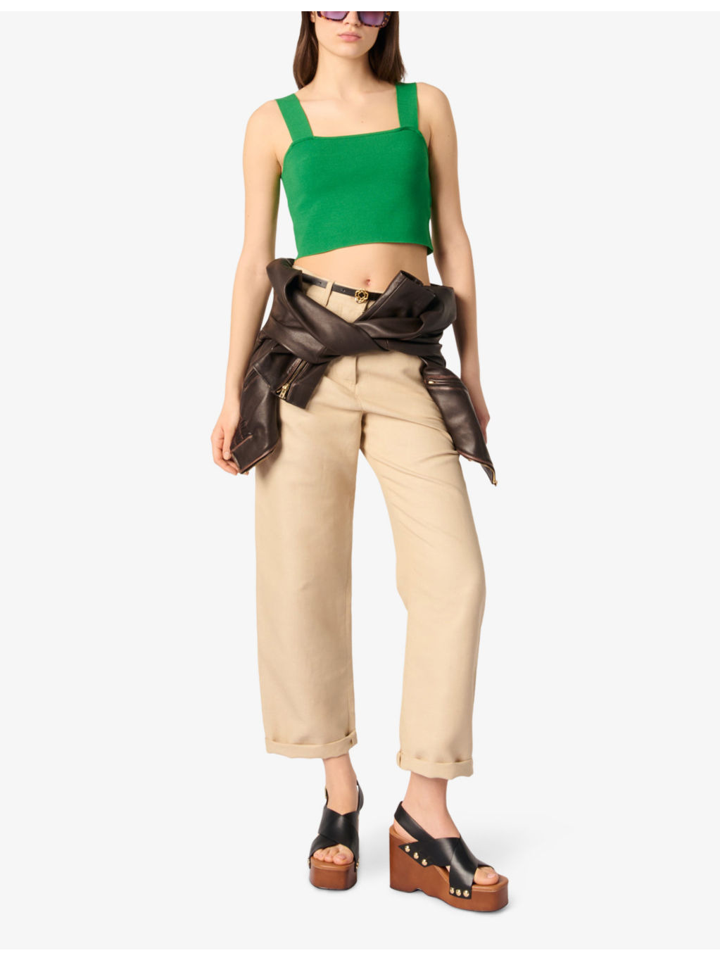 Square-Neck Cropped Knitted Top - 2