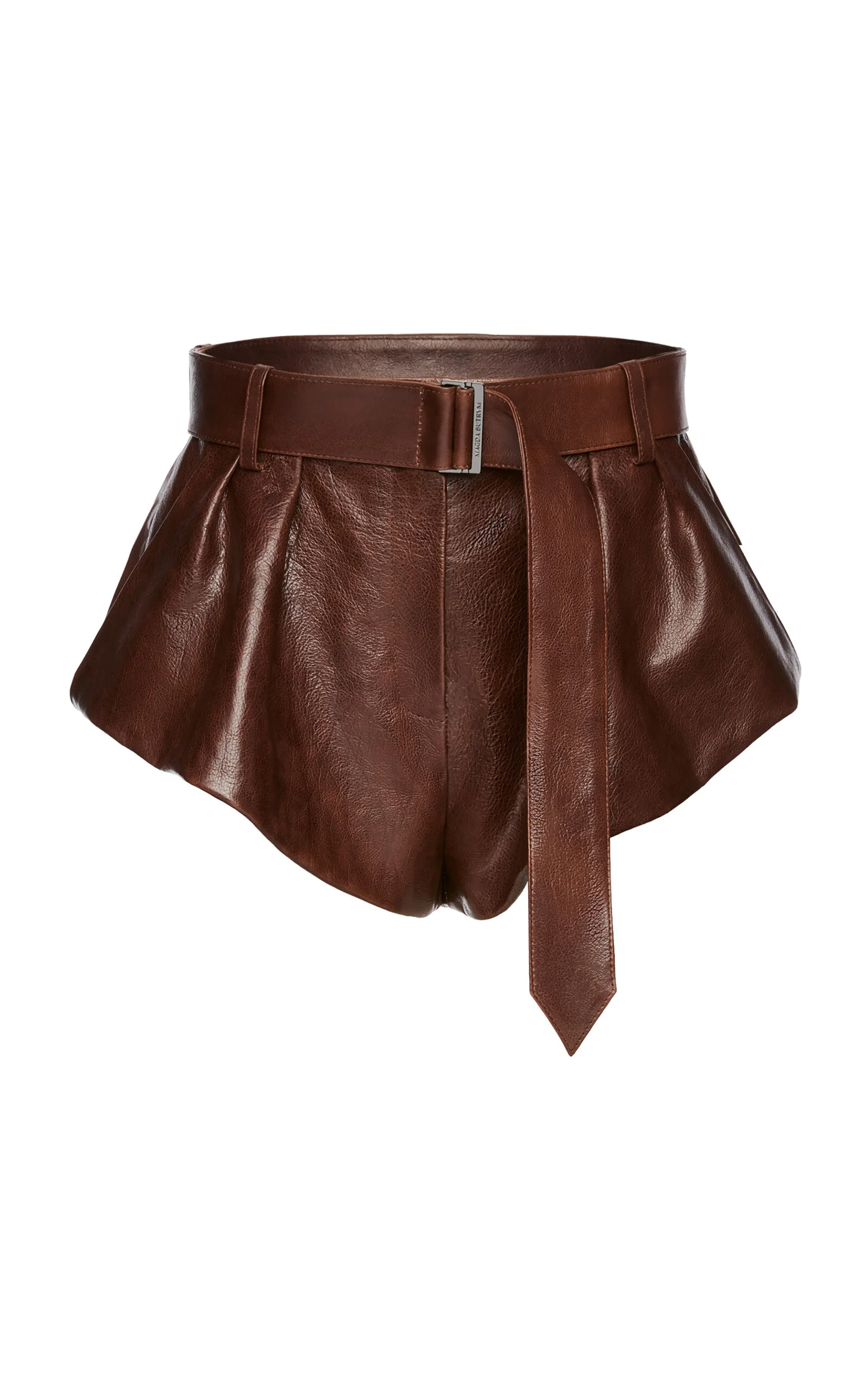Belted Leather Mini Shorts brown - 1