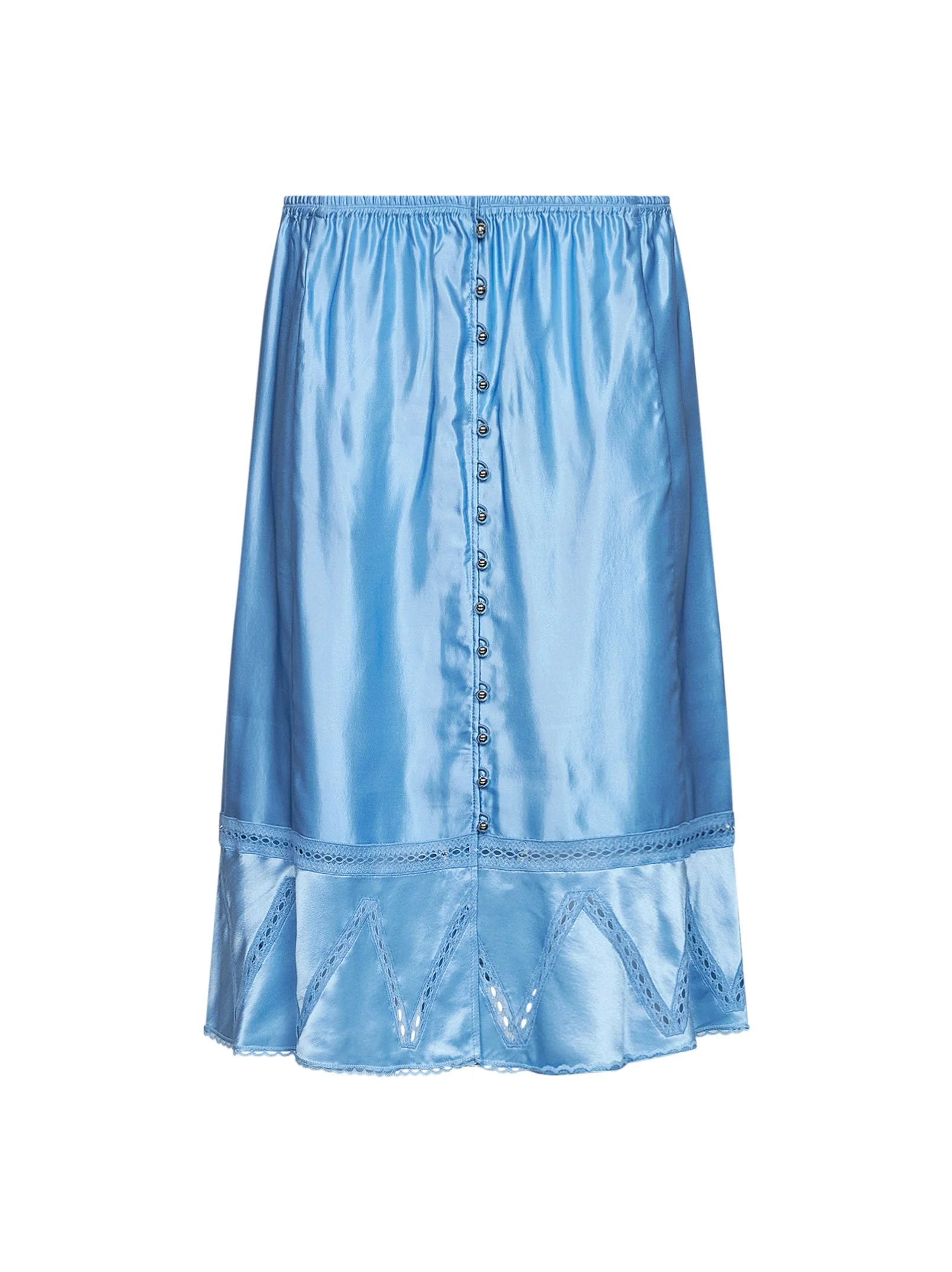 Sunset blue viscose and silk satin midi skirt with lace - 1
