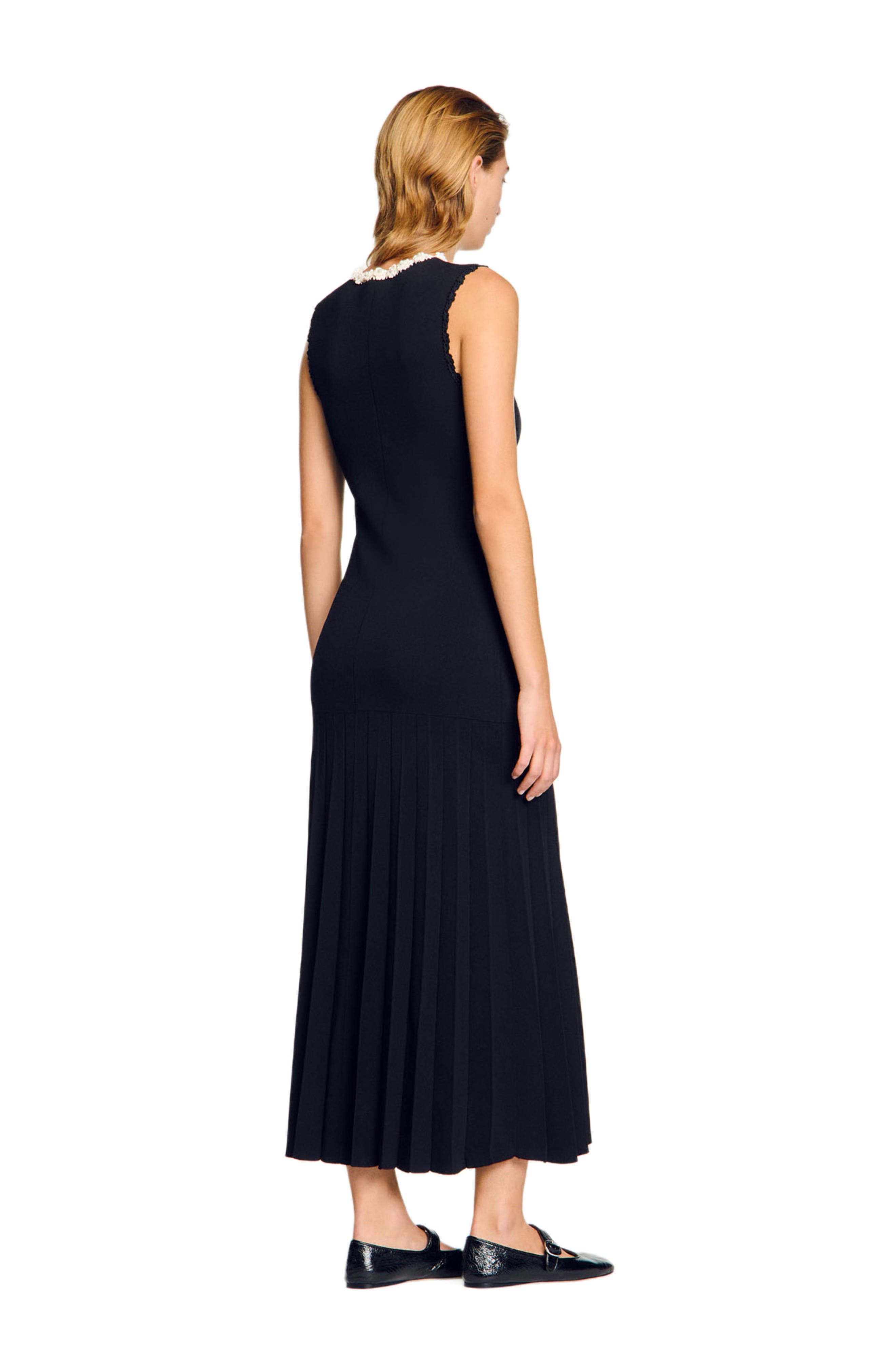 SANDRO Long dress with crochet detailing in Black at Nordstrom - 2