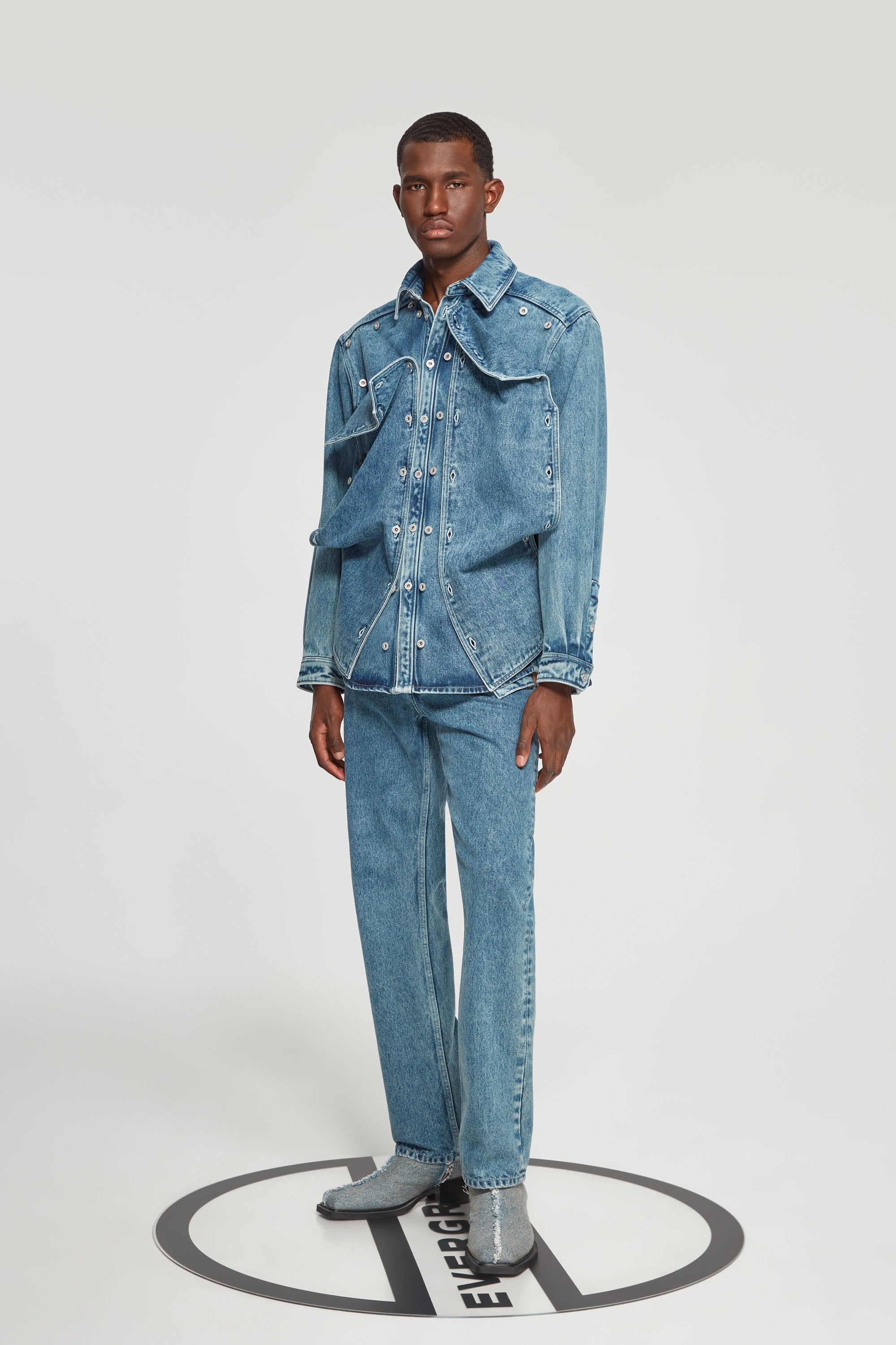 Classic Button Panel Denim Shirt - 7