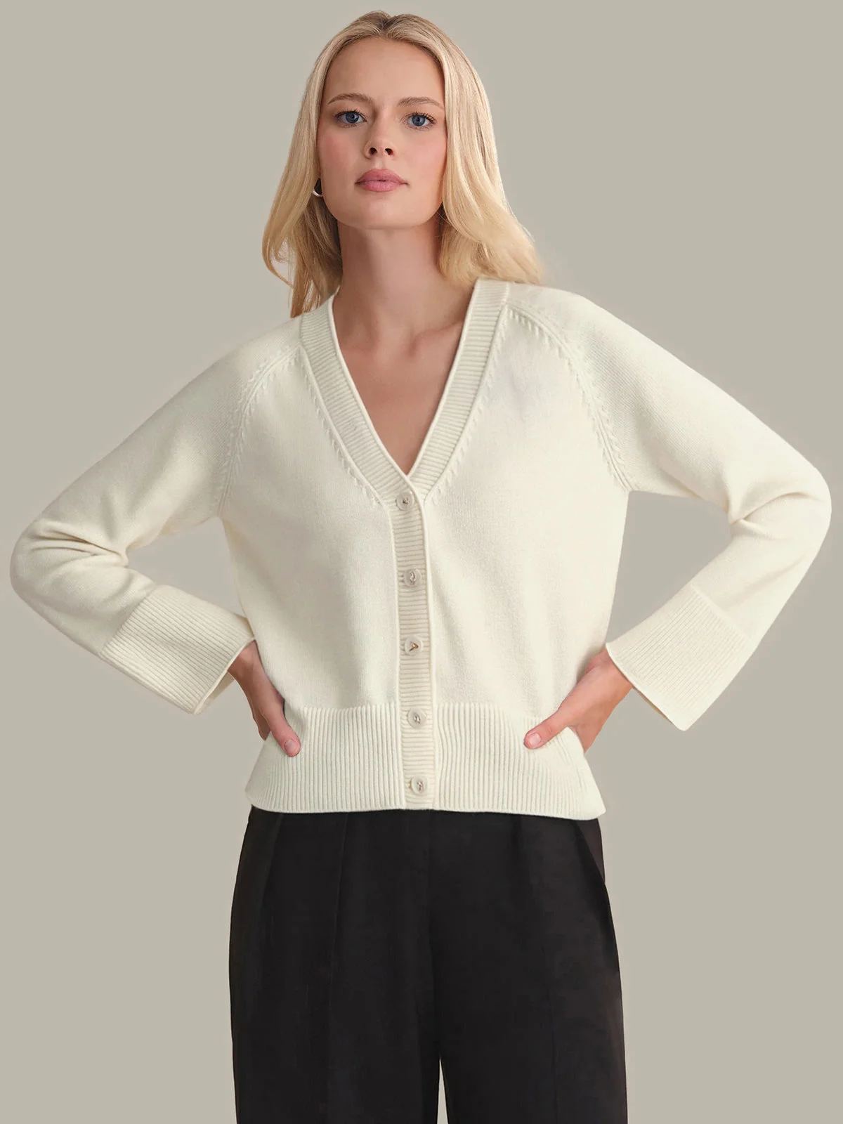 Aly: V-Neck Cotton Cardigan - 1