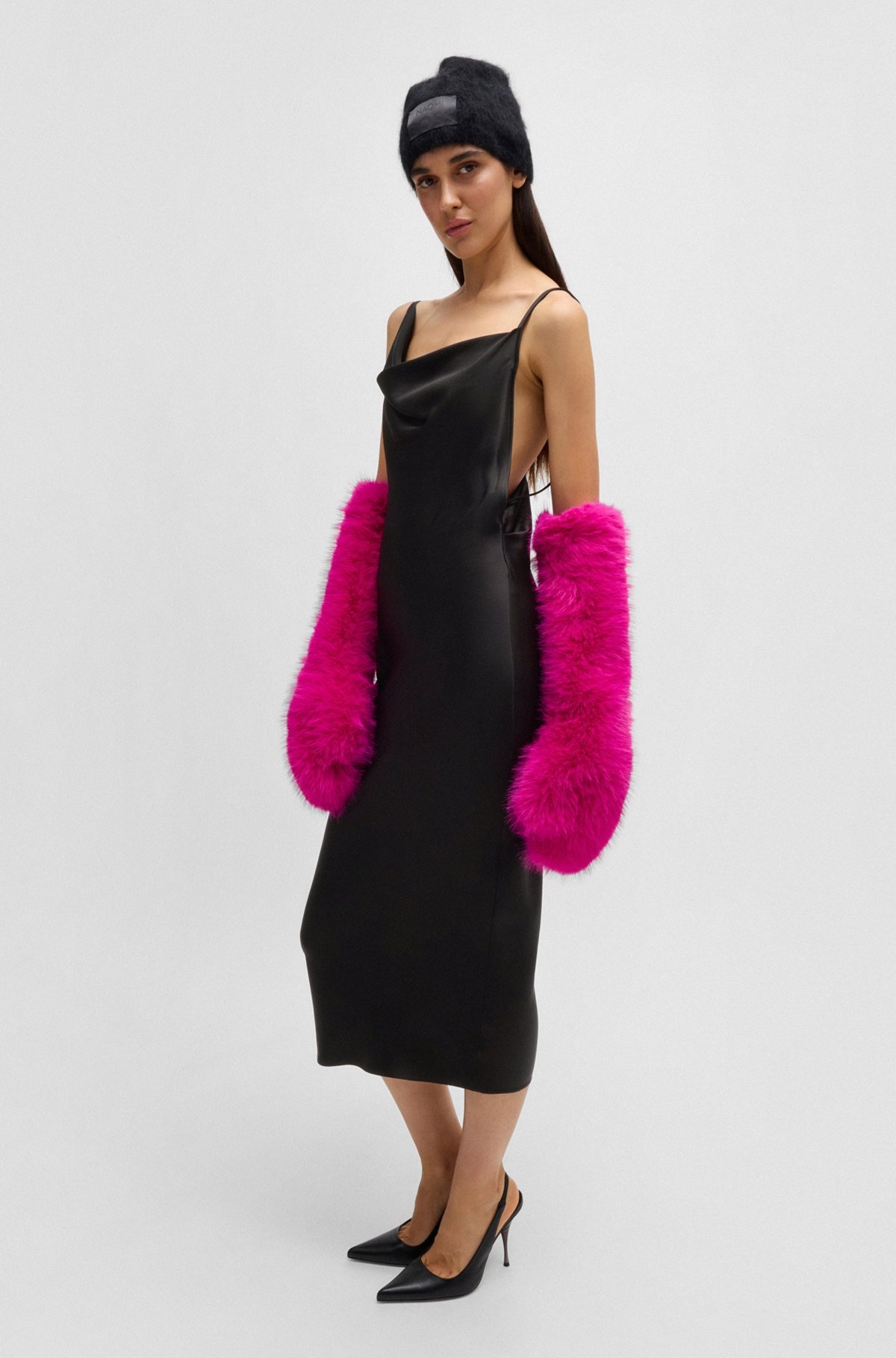 NAOMI X BOSS COCKTAIL DRESS WITH ASYMMETRIC DRAPED NECKLINE - 2