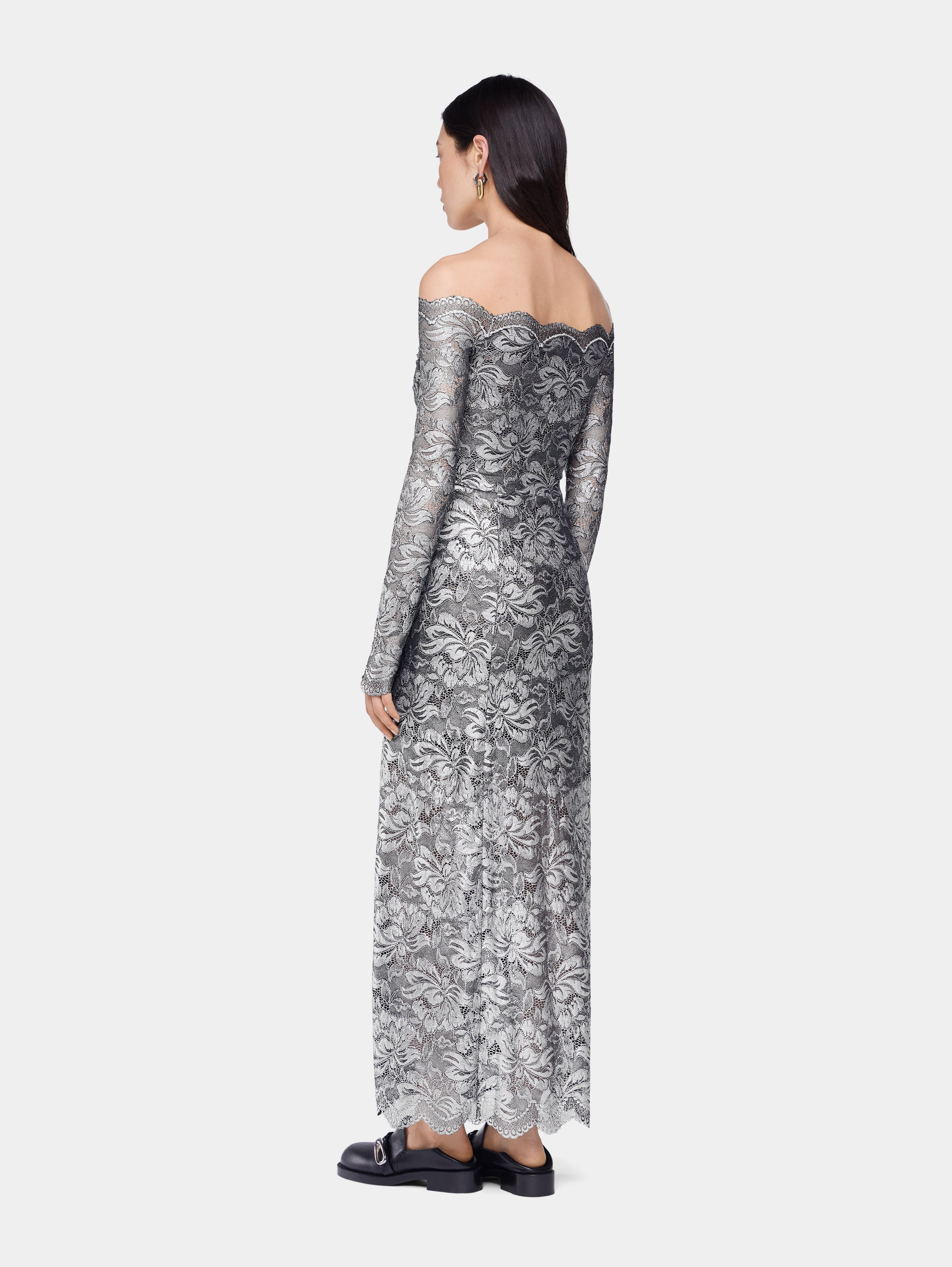 SILVER LONG DRESS IN LACE - 4