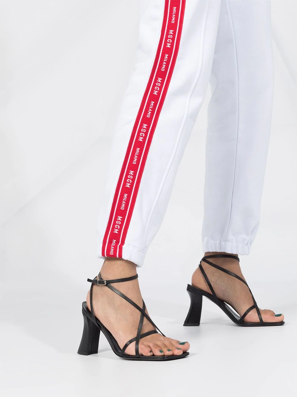 branded side-stripe cotton trousers - 3