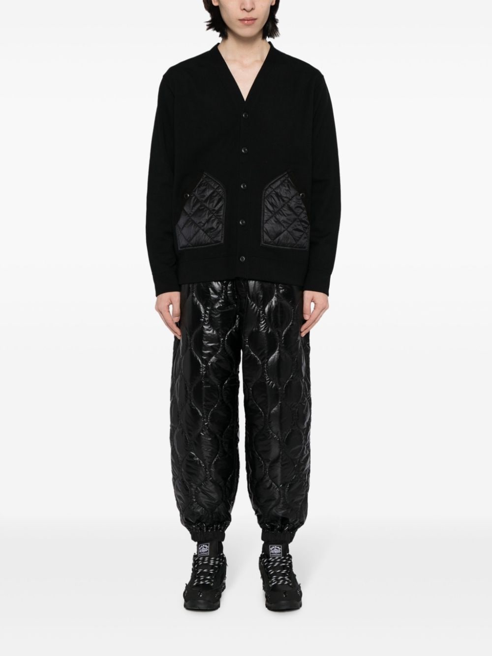 quilted-panel V-neck jacket - 2