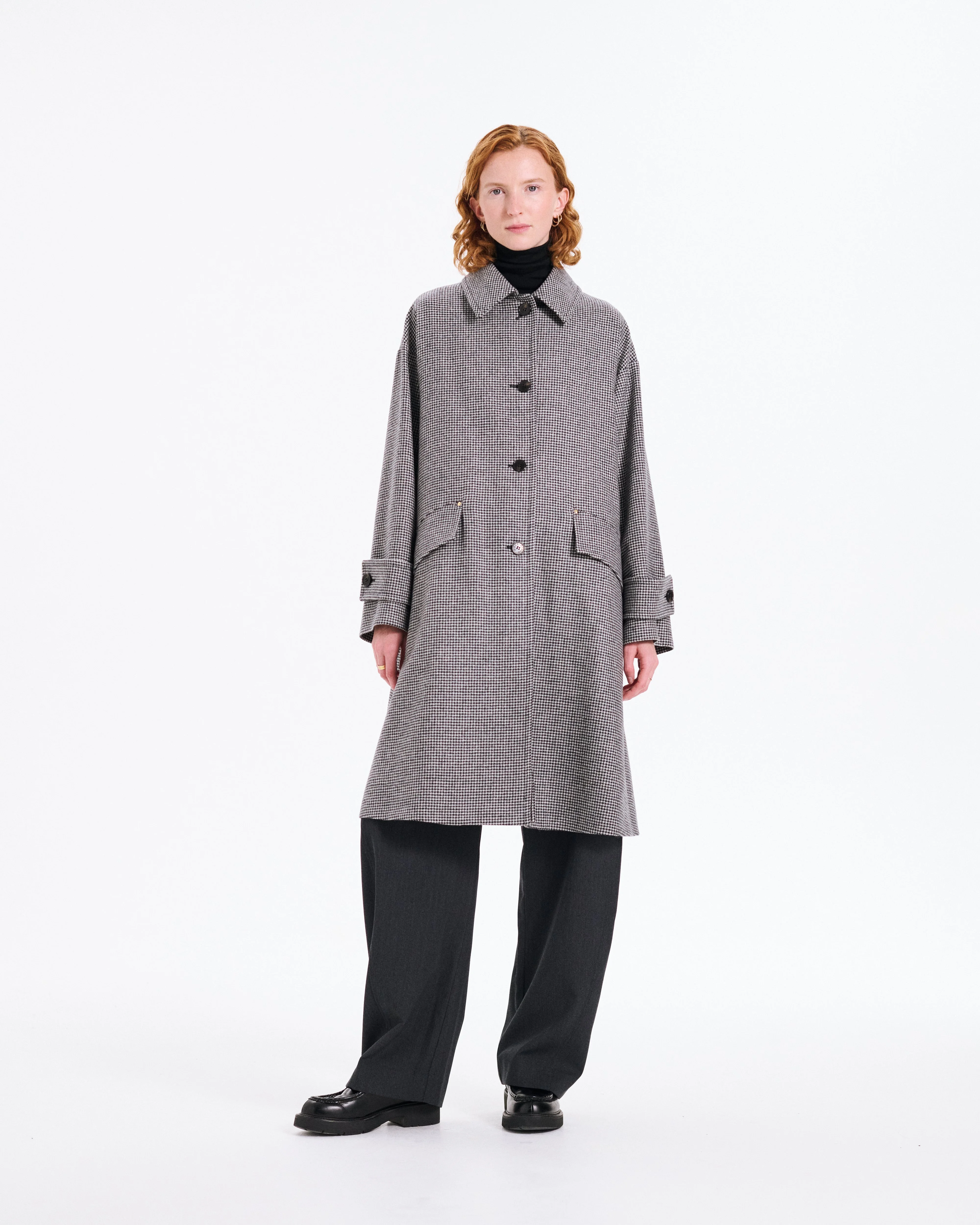 Humbie Slim Long Wool Houndstooth Coat - 1