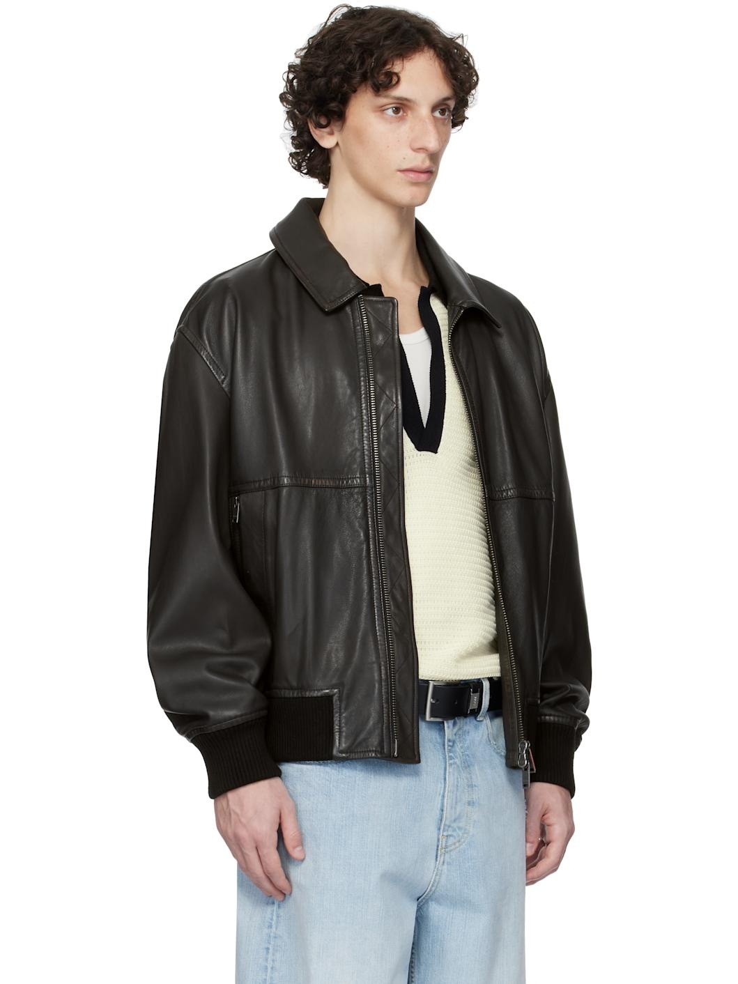 Brown Zip Leather Jacket - 2