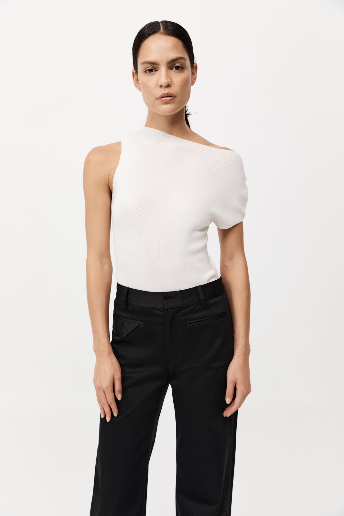 Asymmetric Knit Top - Off White - 2