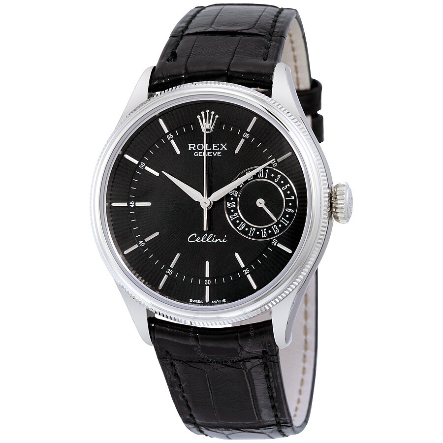 Rolex Cellini Date Black Dial 18kt White Gold Men's Watch 50519BKSBKL - 1