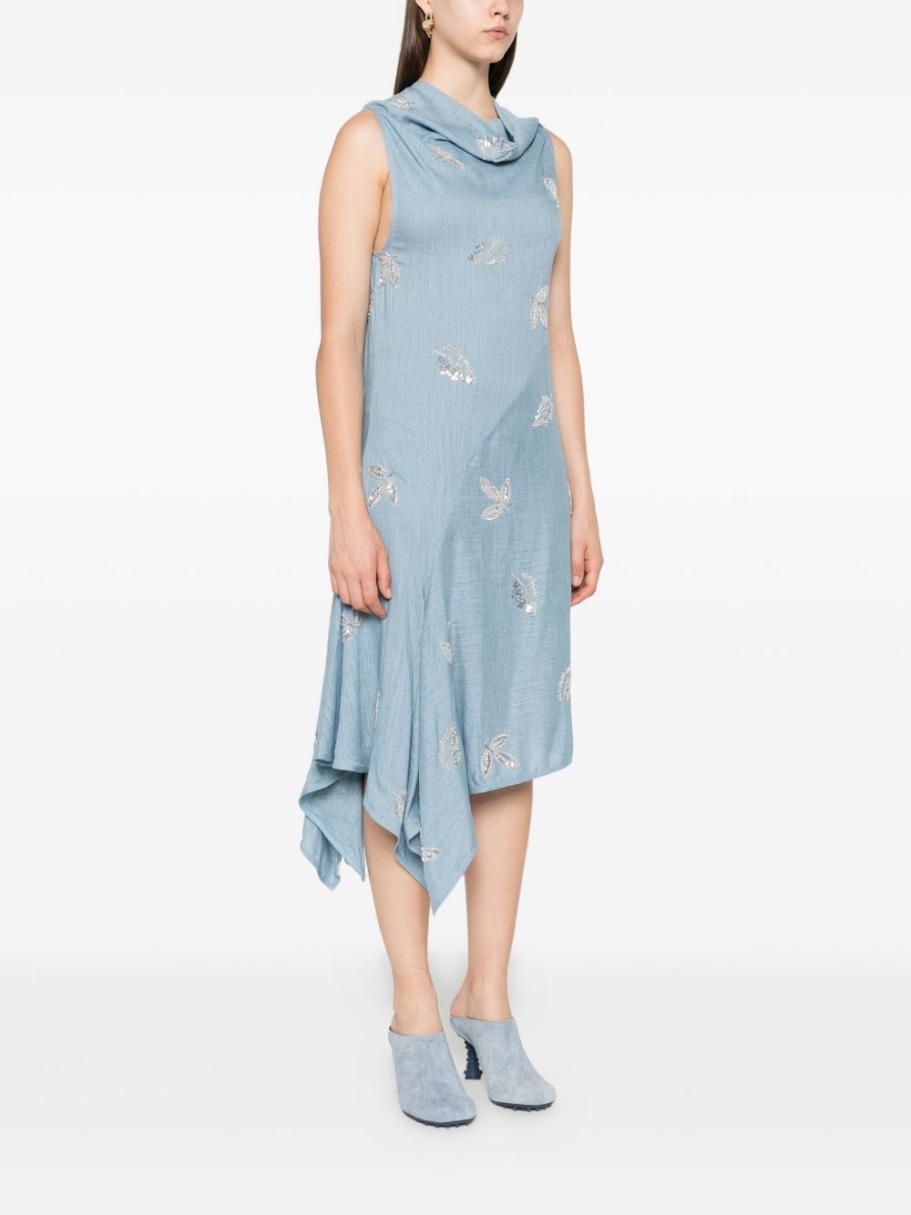 cowl-neck embroidered midi dress - 3