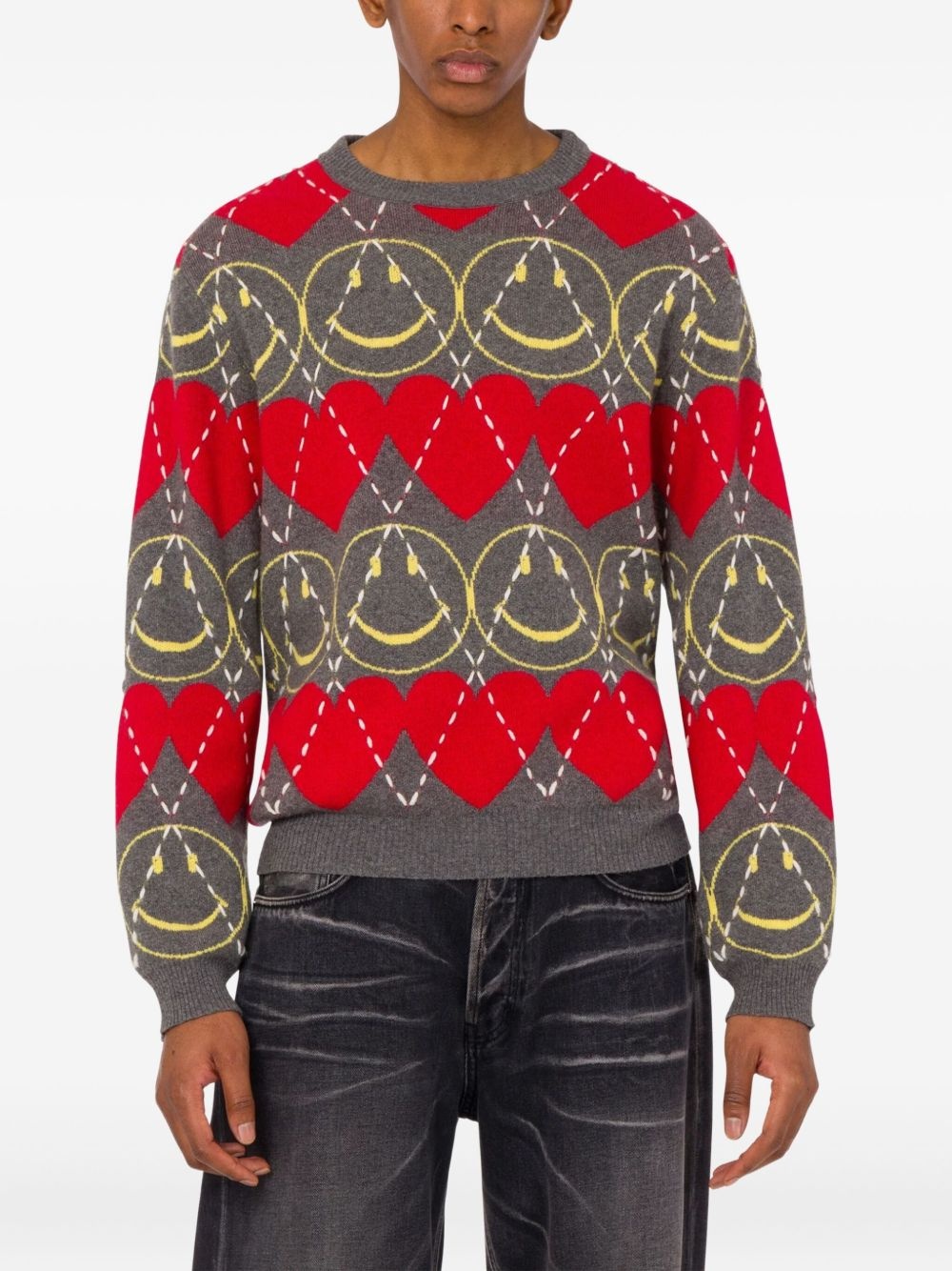 SMILEY-FACE HEART-PATTERN SWEATER - 2