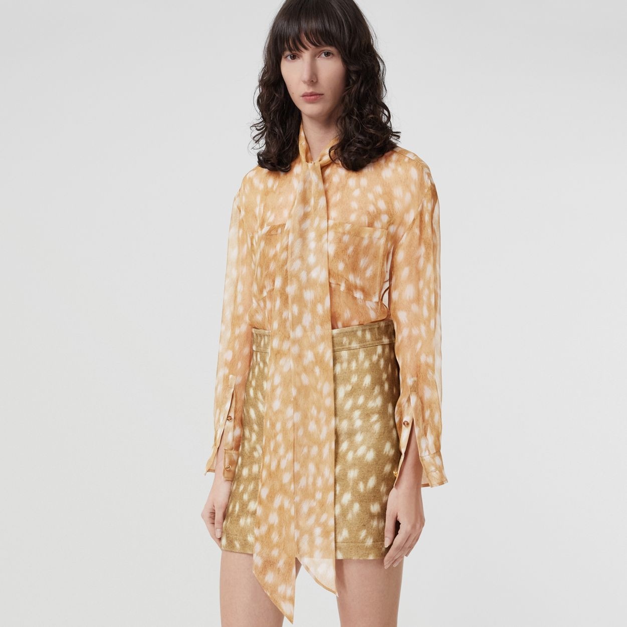 Deer Print Silk Tie-neck Blouse - 2