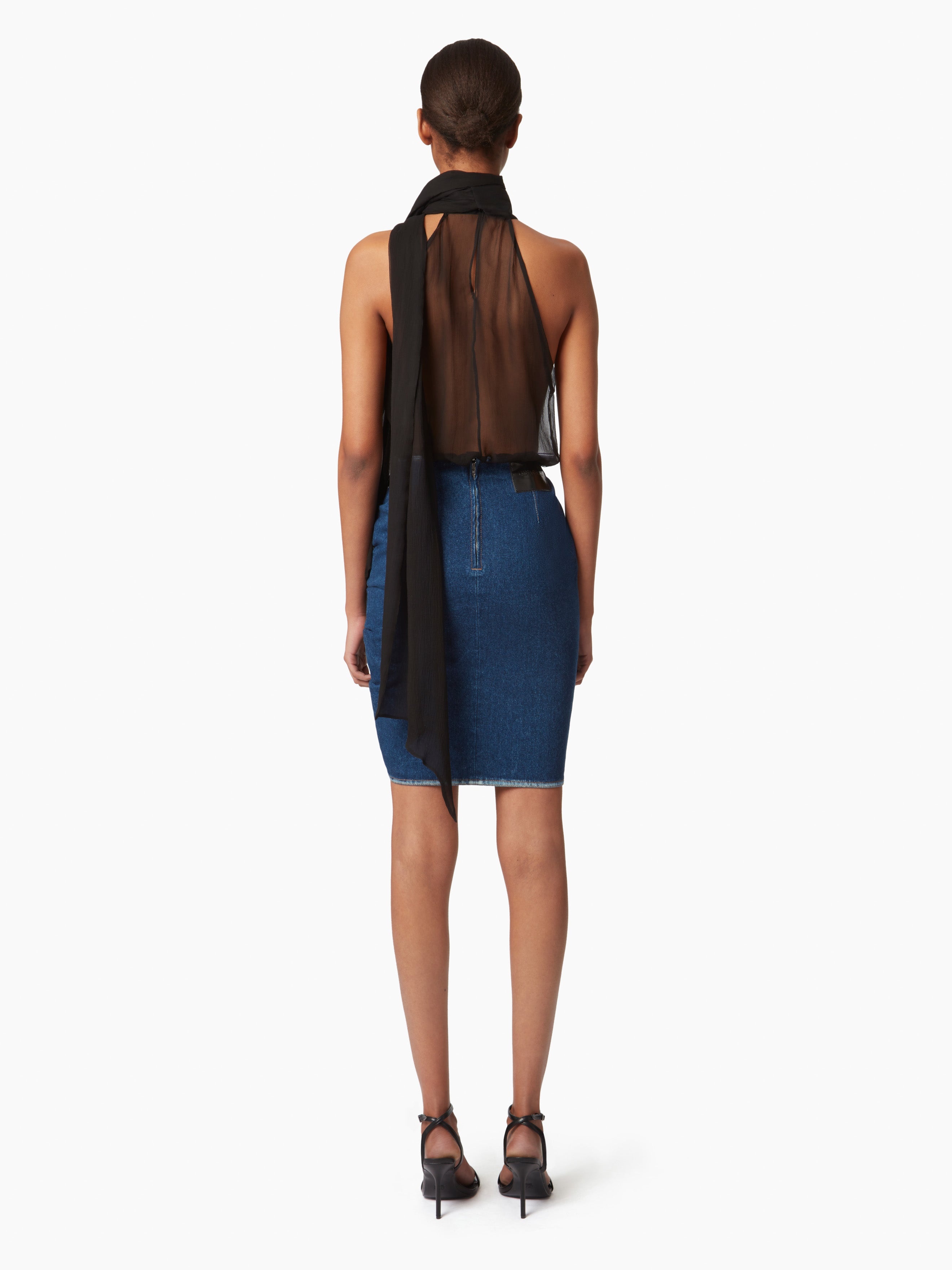 DRAPED DENIM MIDI SKIRT - 4