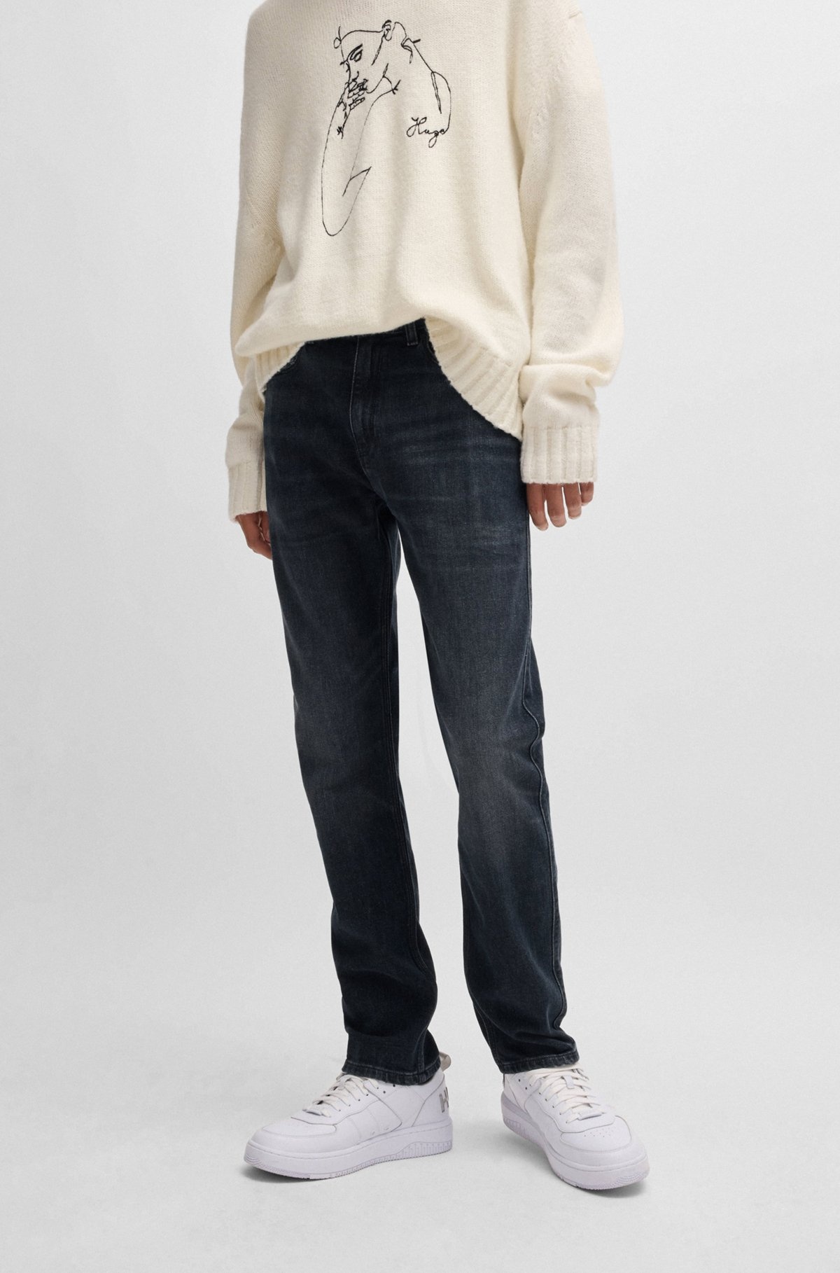 SLIM-FIT JEANS IN STRETCH DENIM WITH USED EFFECTS - 2