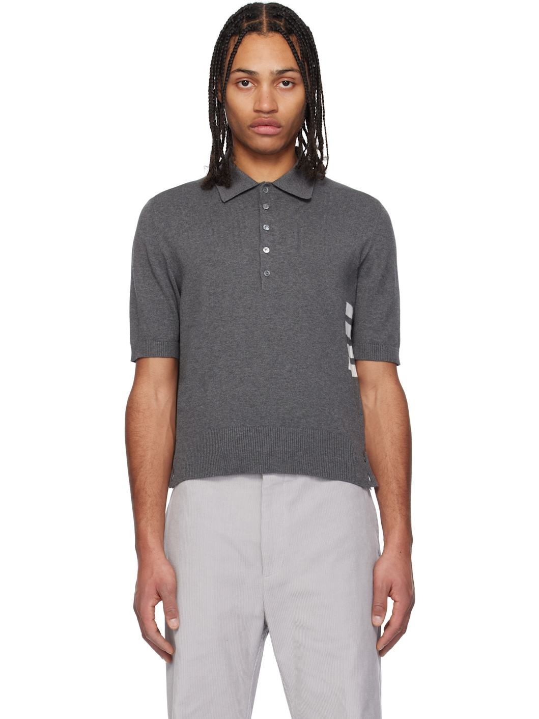 Gray Relaxed Fit 4-Bar Polo - 1
