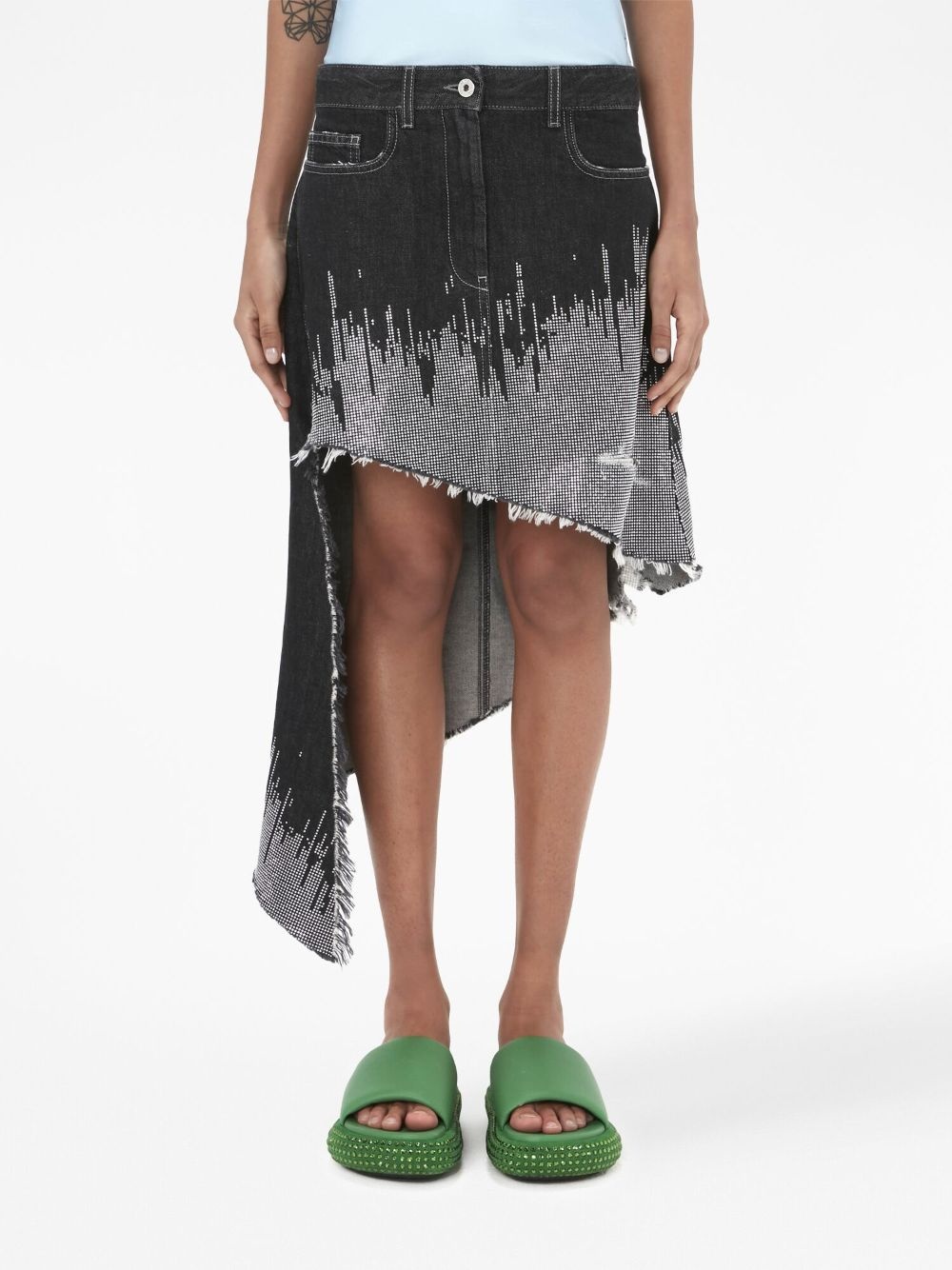 studded asymmetric denim skirt - 3