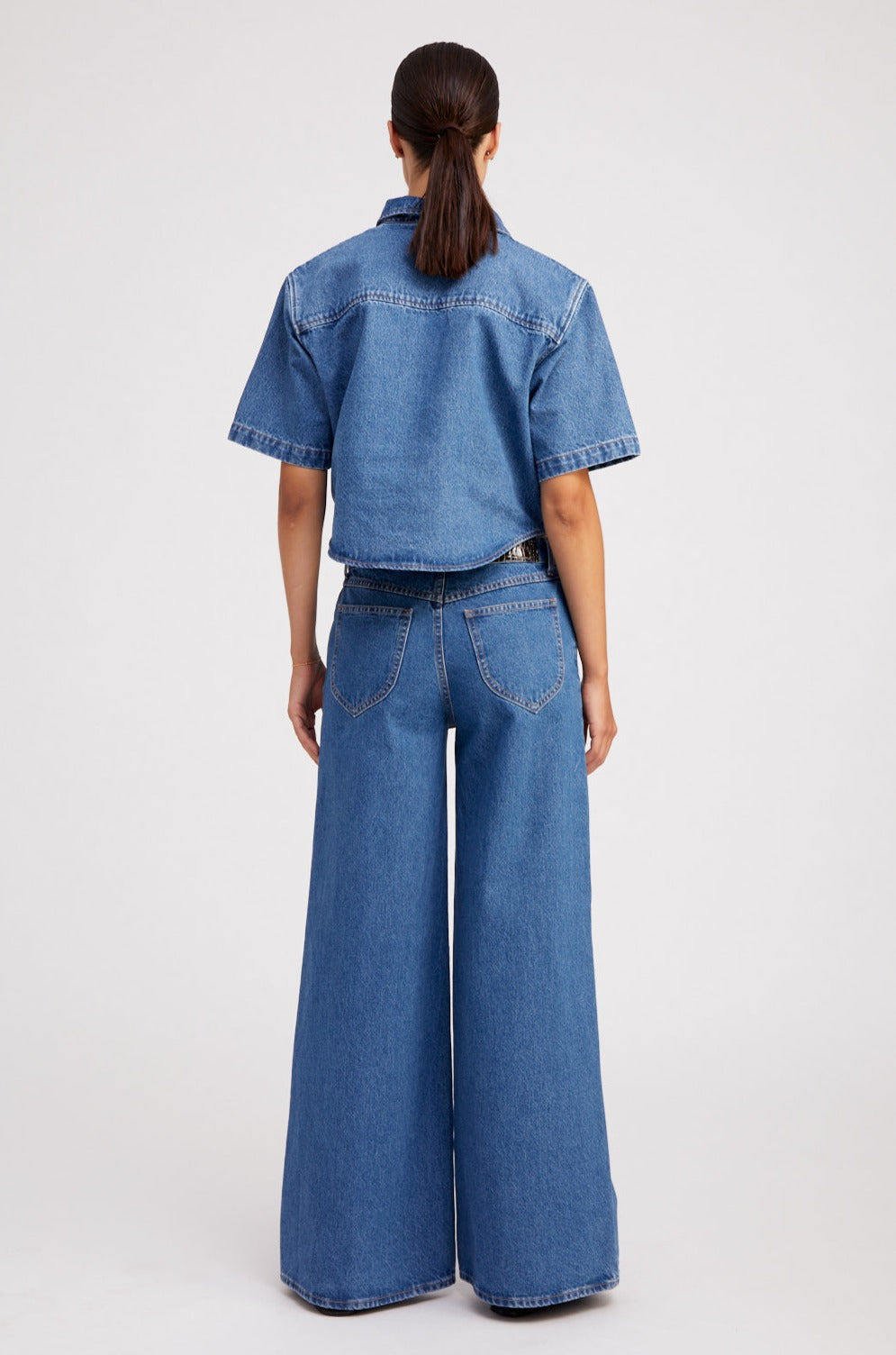 COCO DENIM CROPPED OVERSIZED HENLEY SHIRT - 4