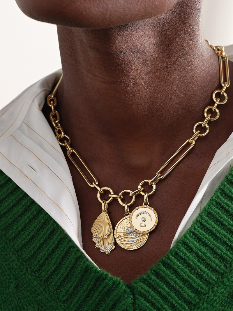 FOUNDRAE New Beginnings Wings & Pause 18-karat Gold Diamond Necklace outlook