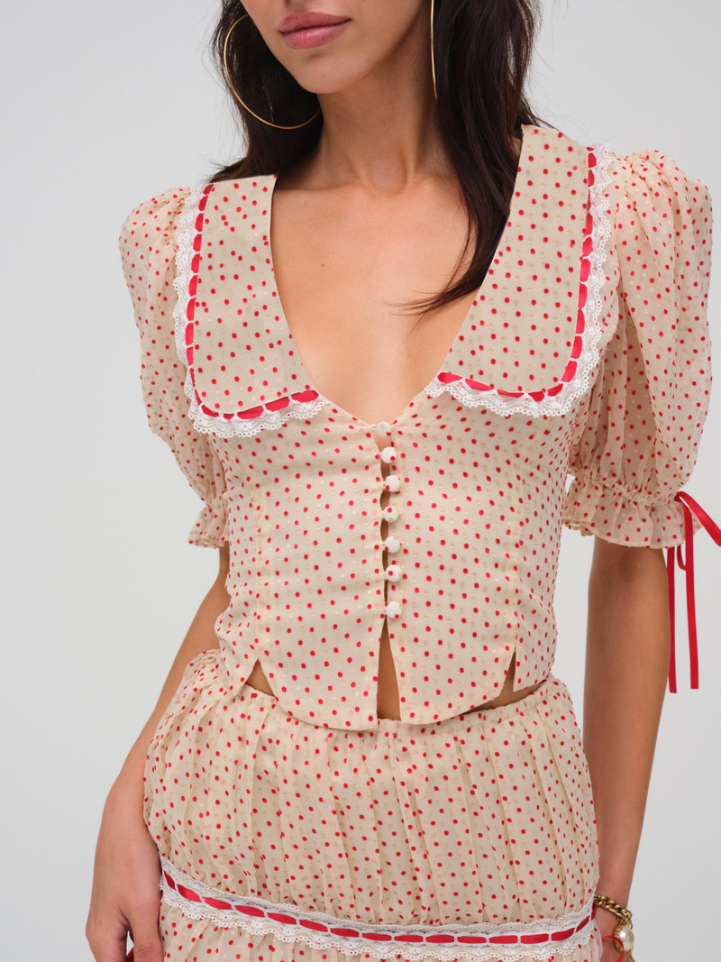 For Love & Lemons Love Dot Puff Sleeve Top outlook
