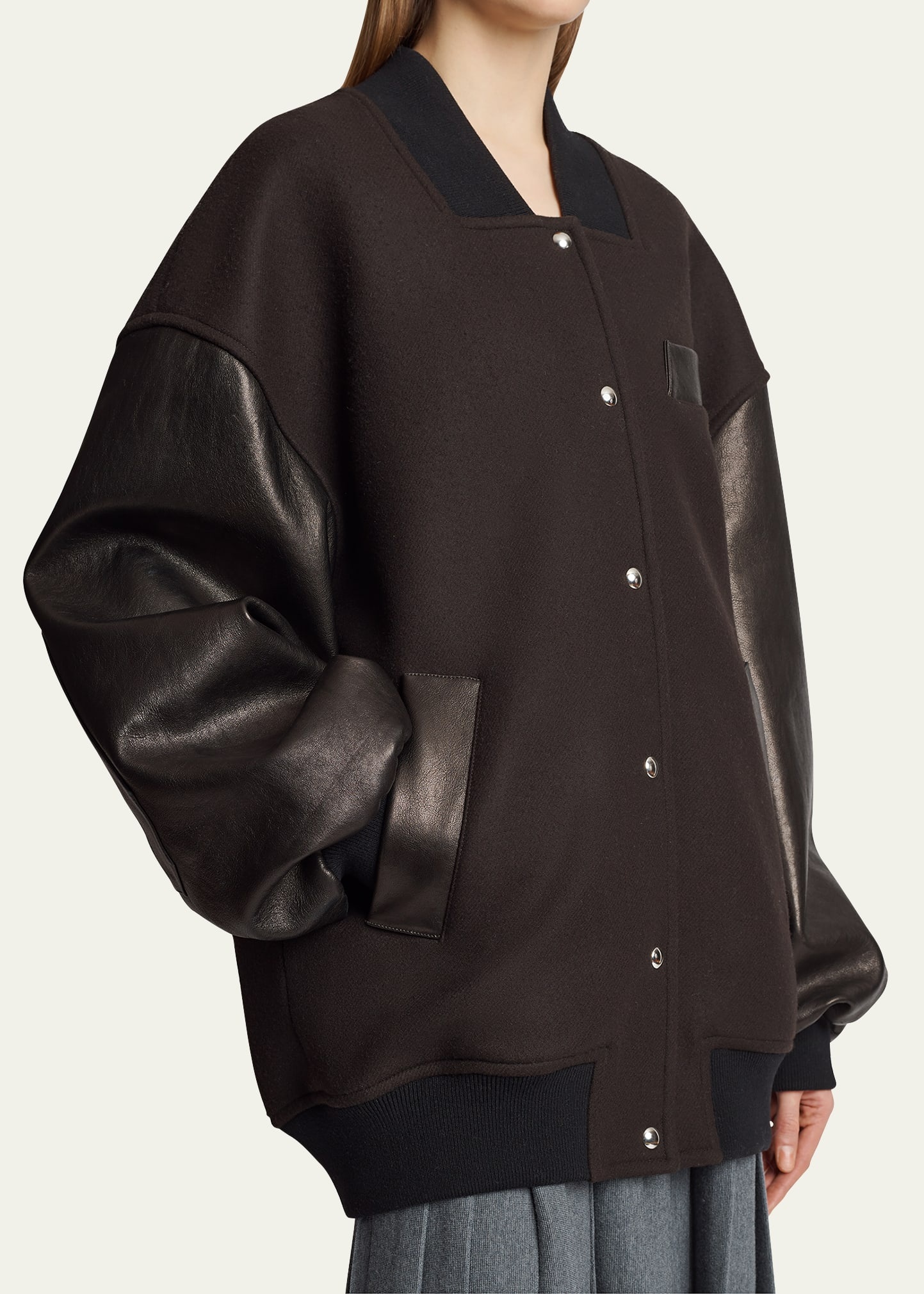 Spencer Wool Bomber Jacket with Leather Sleeves - 4