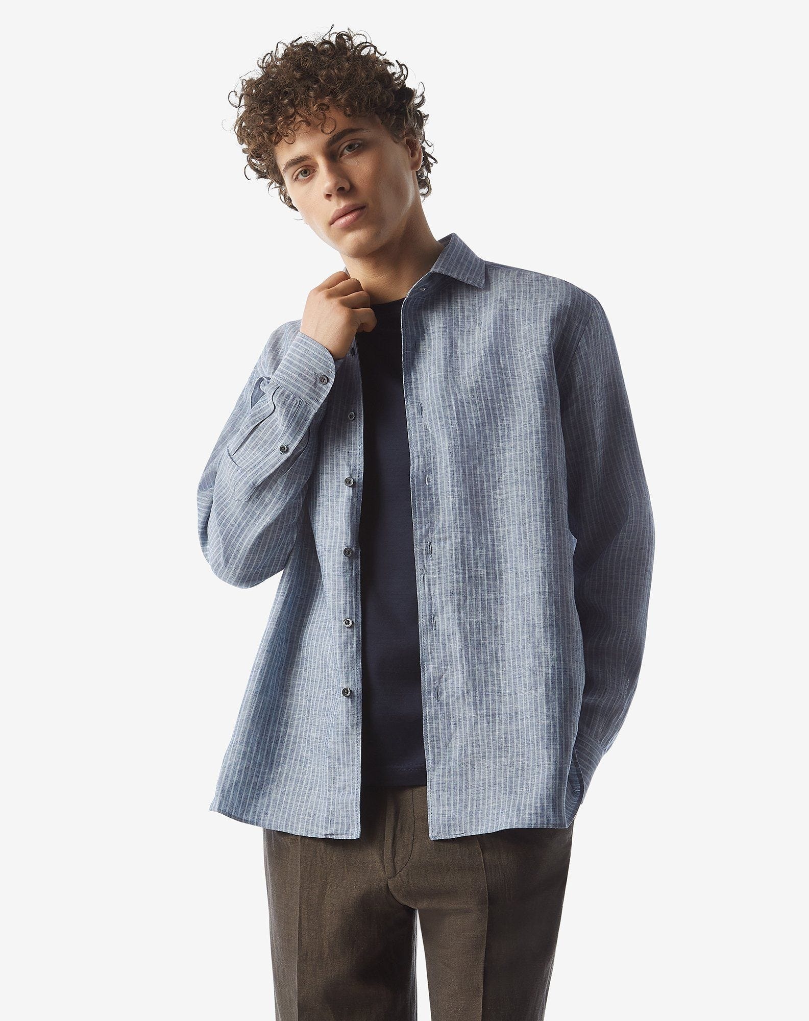 Blue striped pure linen shirt - 2