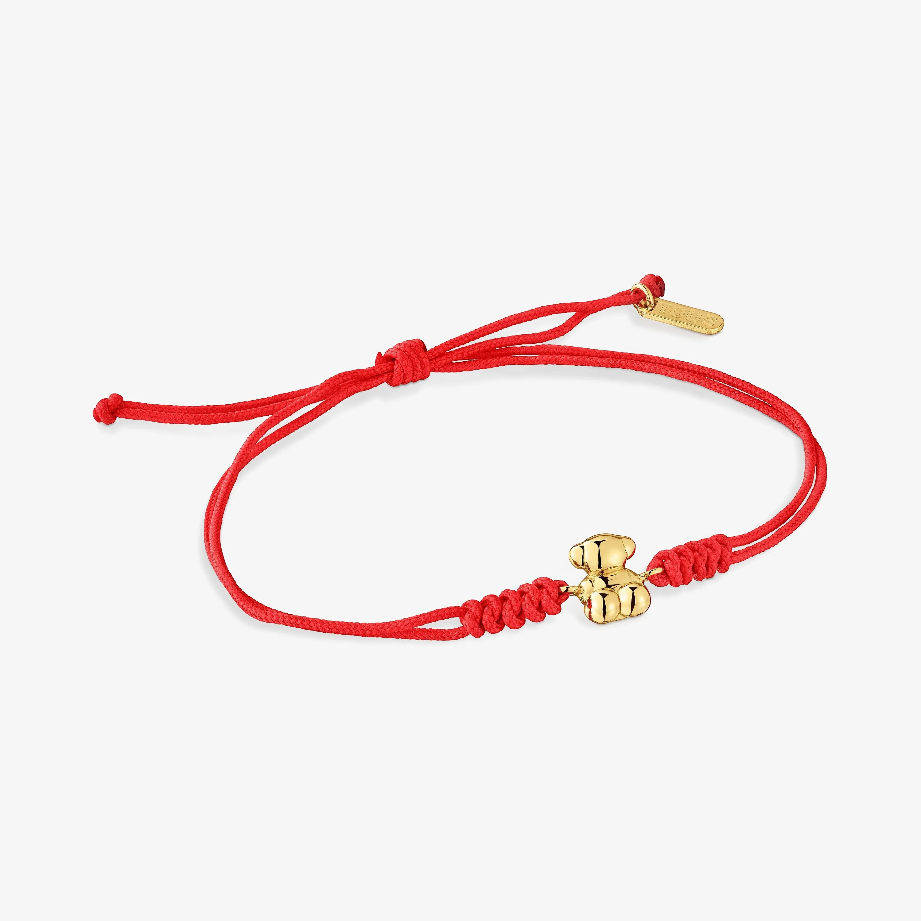 Red nylon and 18K solid gold bear Bracelet Bold Bear - 1