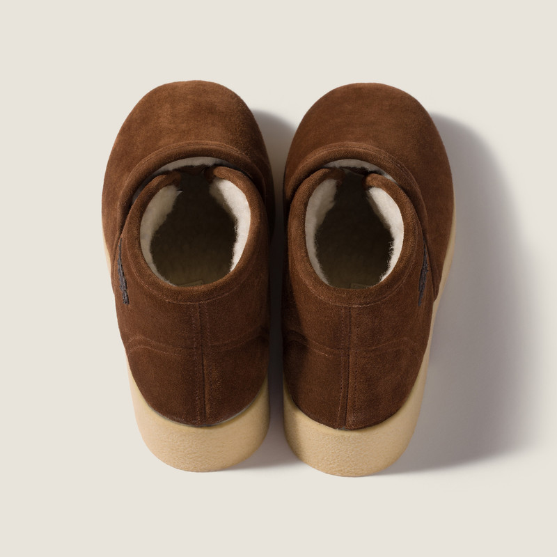 Miu Miu Suede and shearling slip-on booties outlook