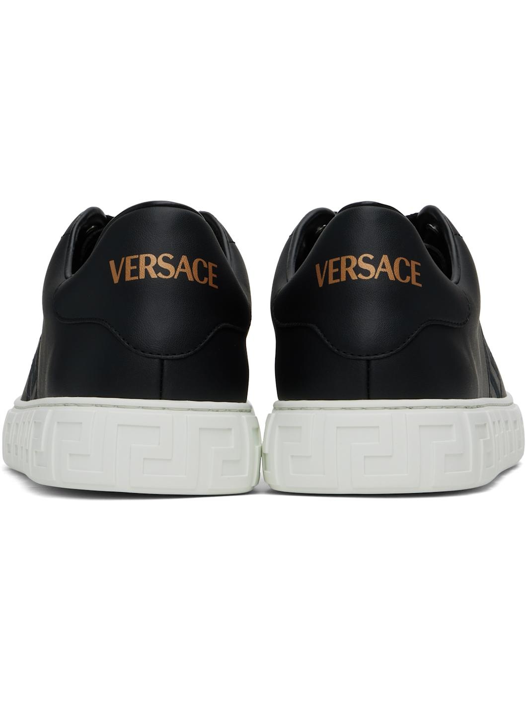 Black Embroidered Greca Sneakers - 2
